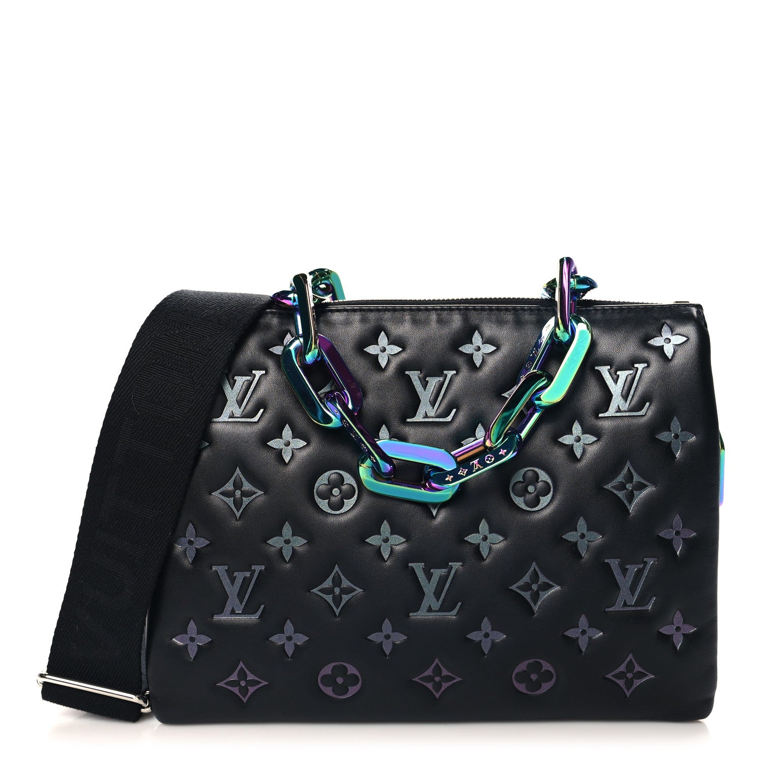 Louis Vuitton Lambskin Embossed Monogram LV Ski Coussin PM Black
