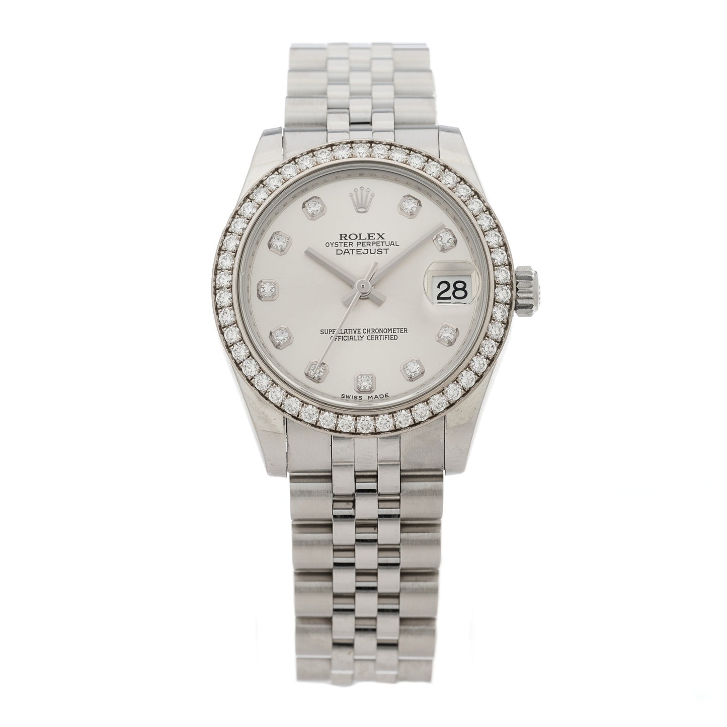 Stainless Steel 18K White Gold Diamond Bezel 31mm Oyster Perpetual Datejust Watch Silver 278384RBR