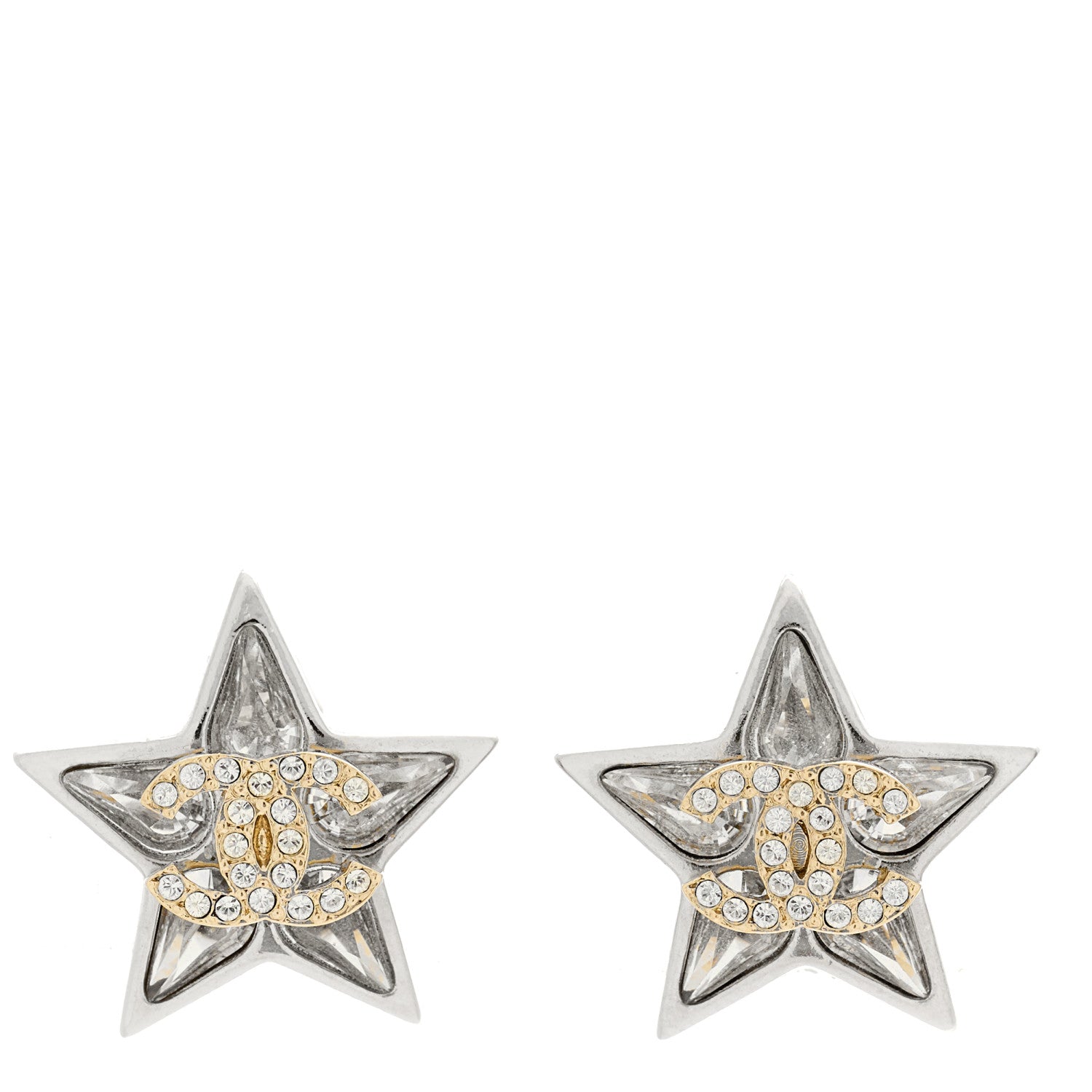 Chanel Crystal CC Star Earrings Silver 1 of 4