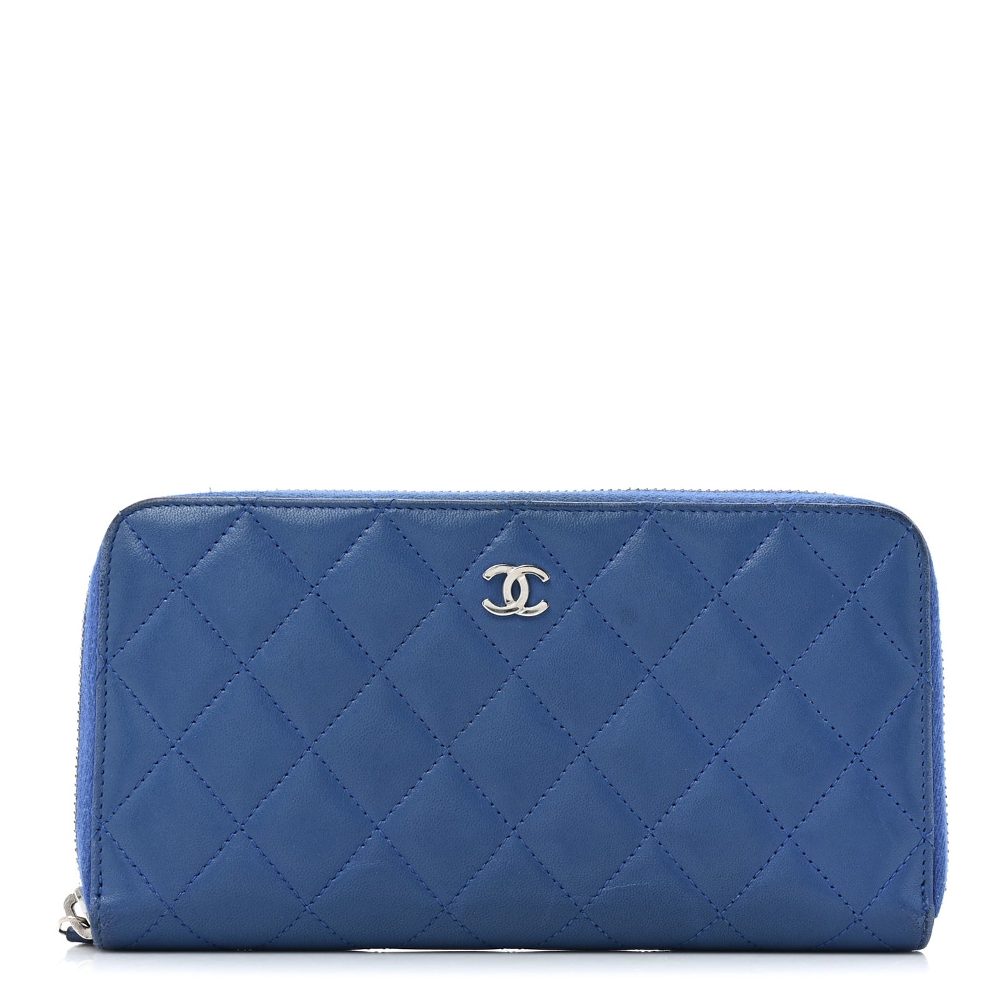 Lambskin Quilted Large Gusset Zip Around Wallet Dark Blue