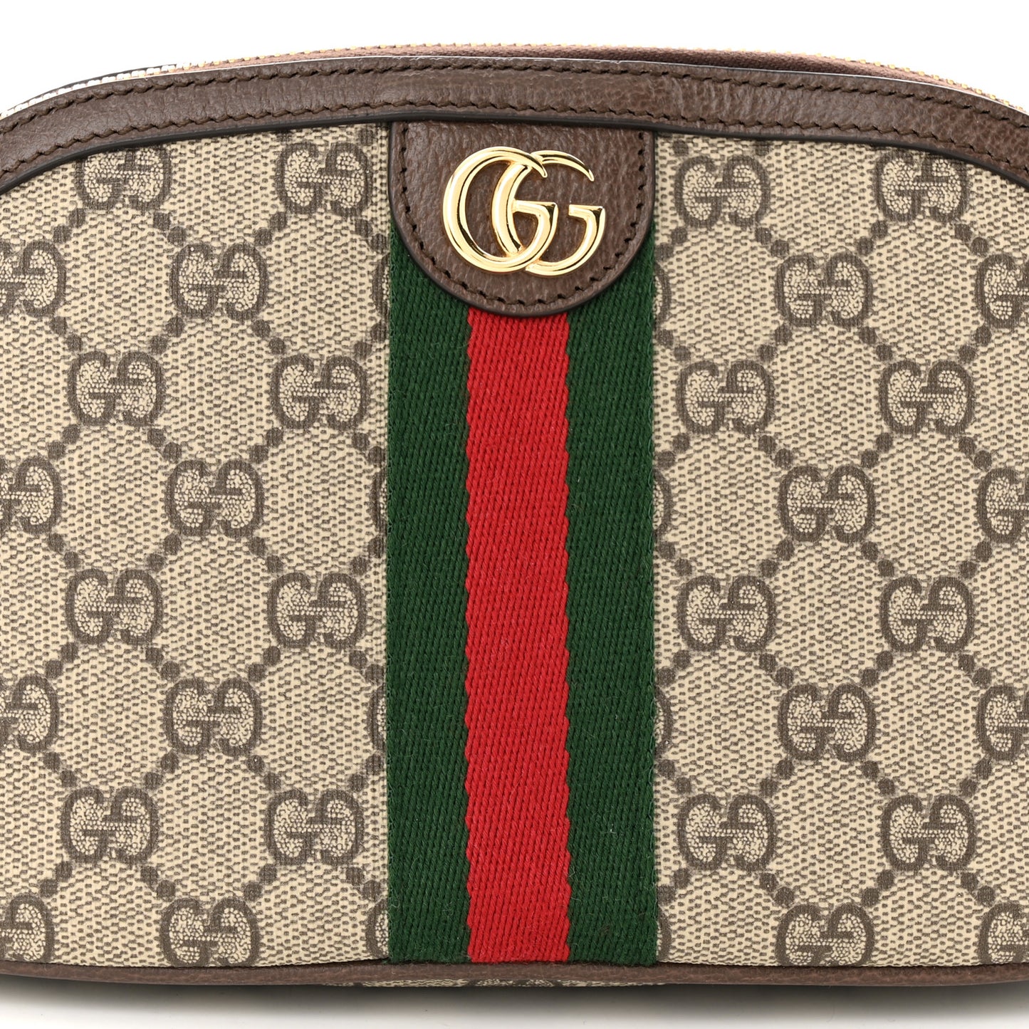 GG Supreme Monogram Textured Calfskin Web Large Ophidia Cosmetic Case Beige Ebony New Acero