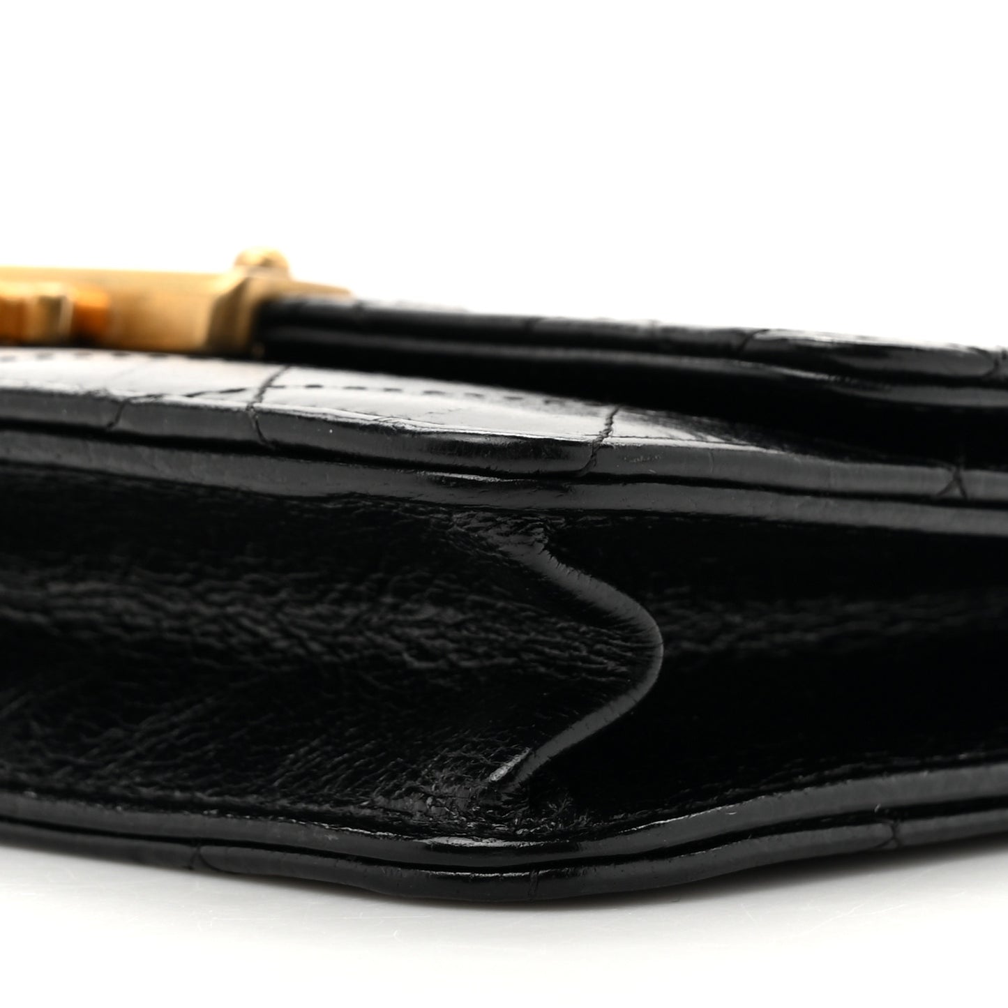 Goatskin Stitched Golden CC Wallet on Chain WOC Black