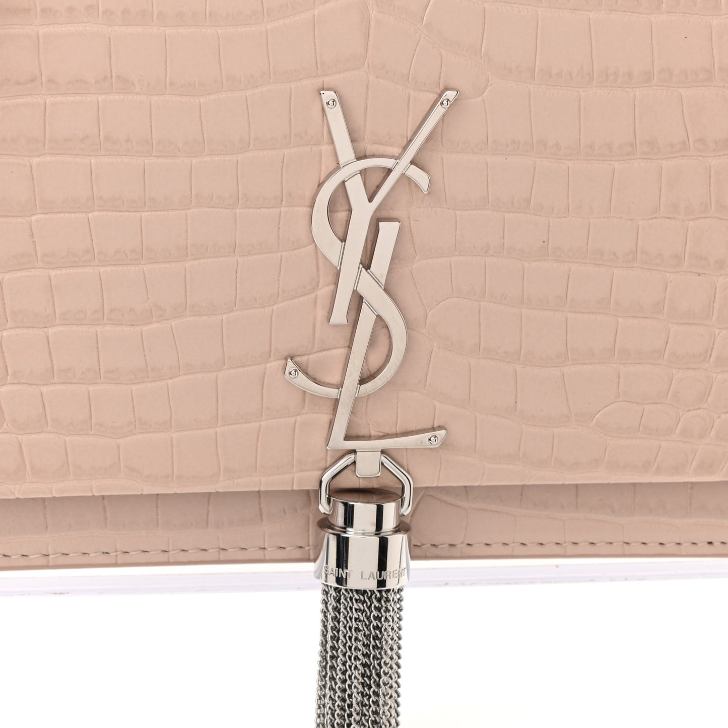 Calfskin Crocodile Embossed Kate Monogram Tassel Chain Wallet Powder Pink