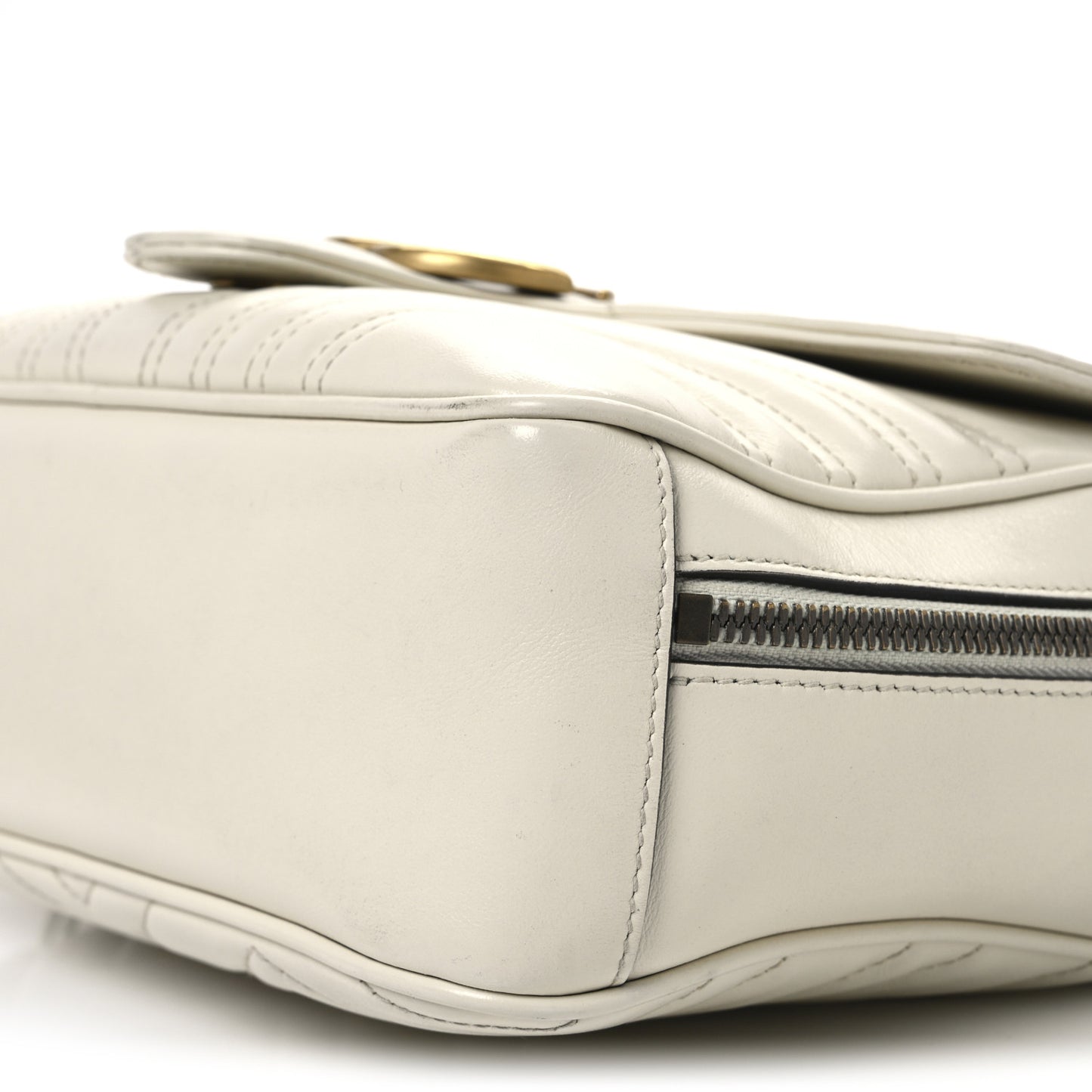 Calfskin Matelasse Sylvie Web Small GG Marmont Top Handle Shoulder Bag White