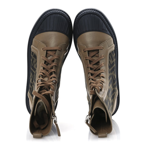 Fabric Jacquard Vitello FF Domino 50mm Biker Boots 41 Tobacco Black Sand