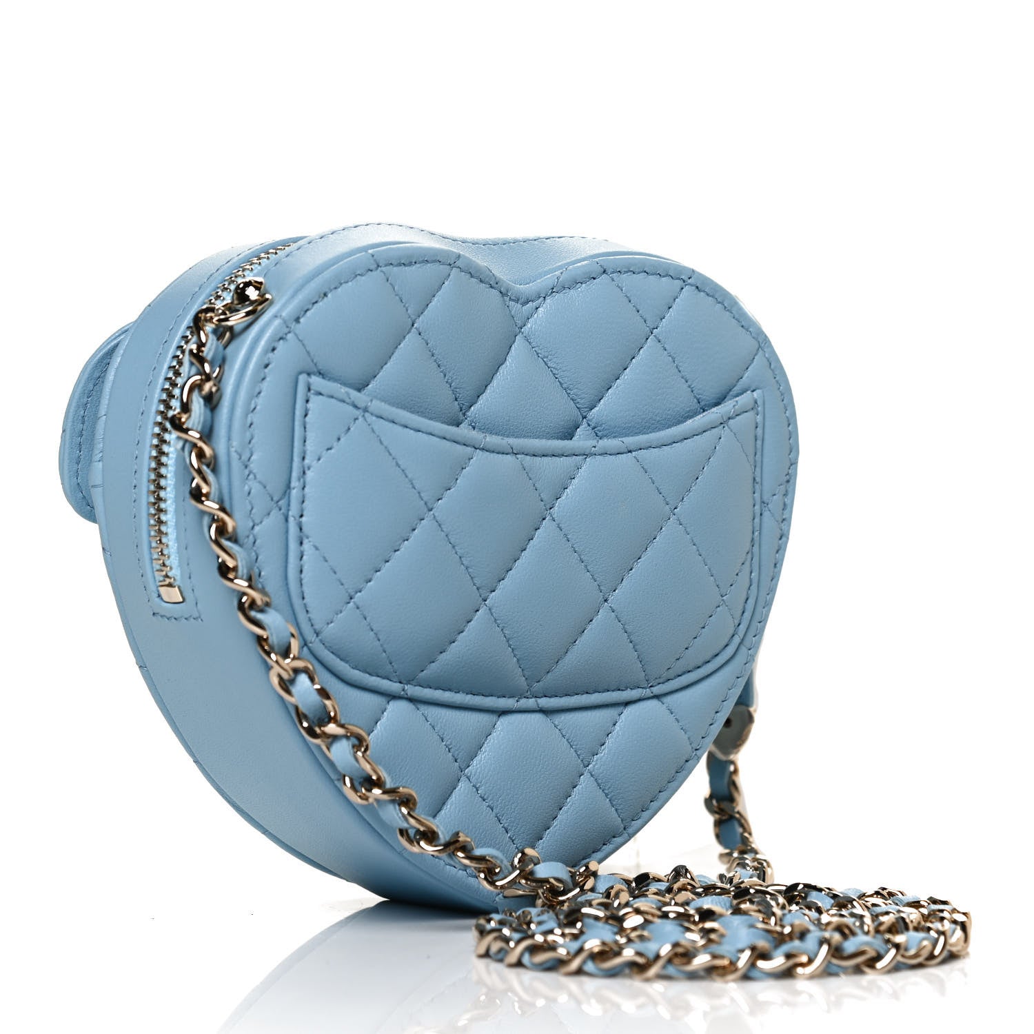 Chanel Lambskin Quilted CC In Love Heart Clutch With Chain Light Blue 3 of 11