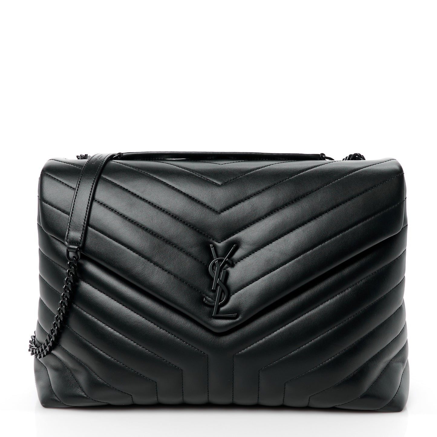 Calfskin Y Quilted Monogram Monochrome Large Loulou Chain Satchel Black