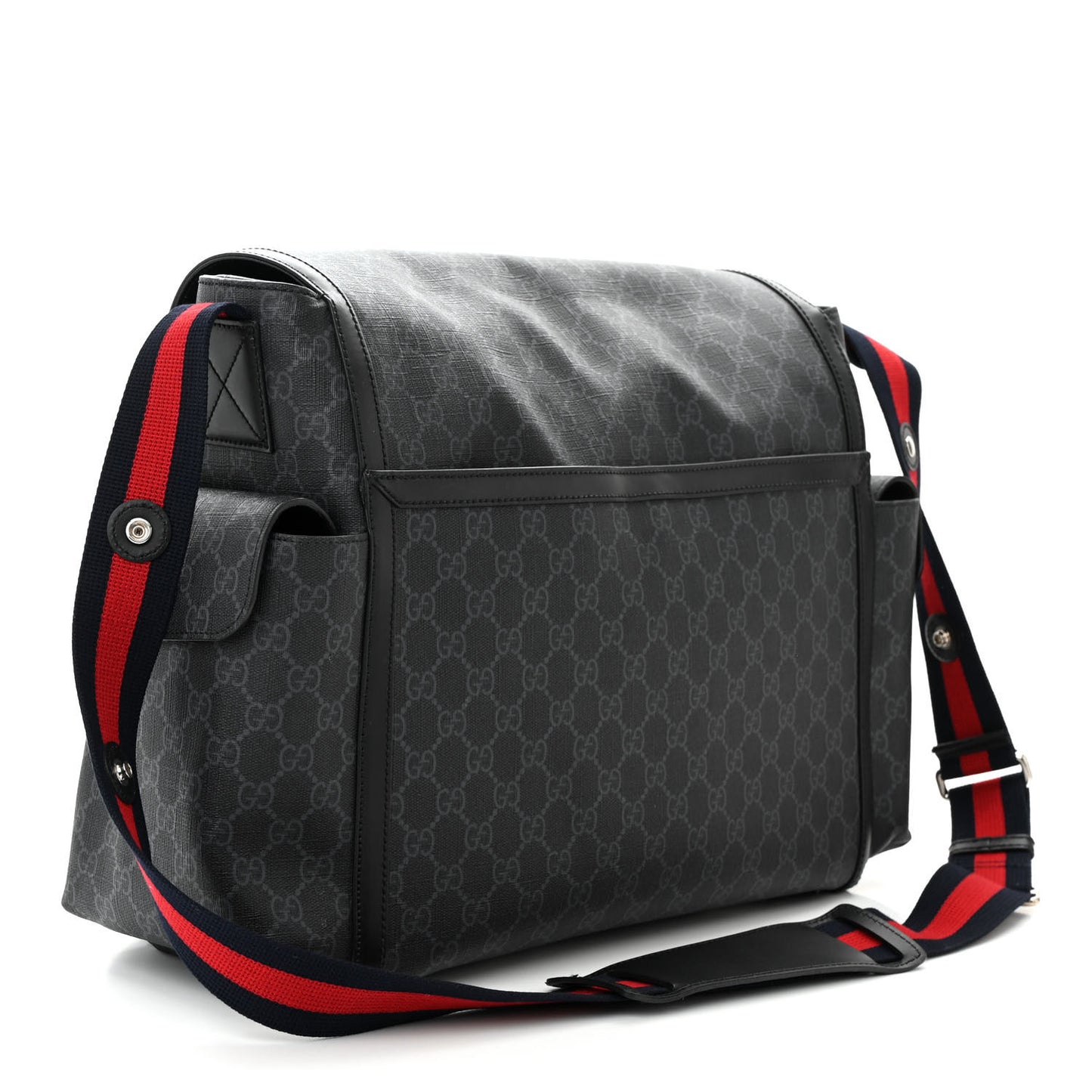 GG Supreme Monogram Web Messenger Diaper Bag Black Grey