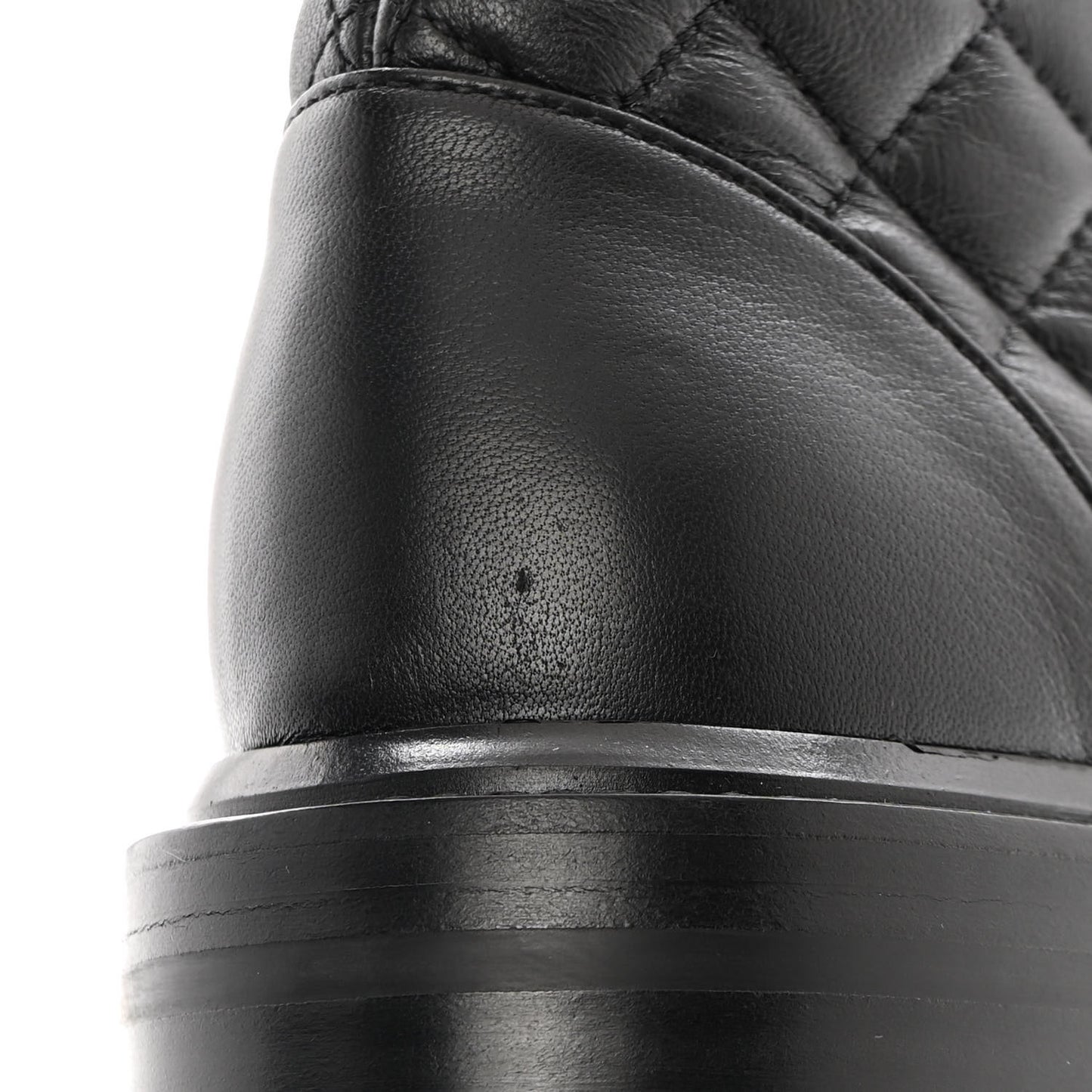 Shiny Lambskin Quilted Lace Up Combat Boots 35.5 Black