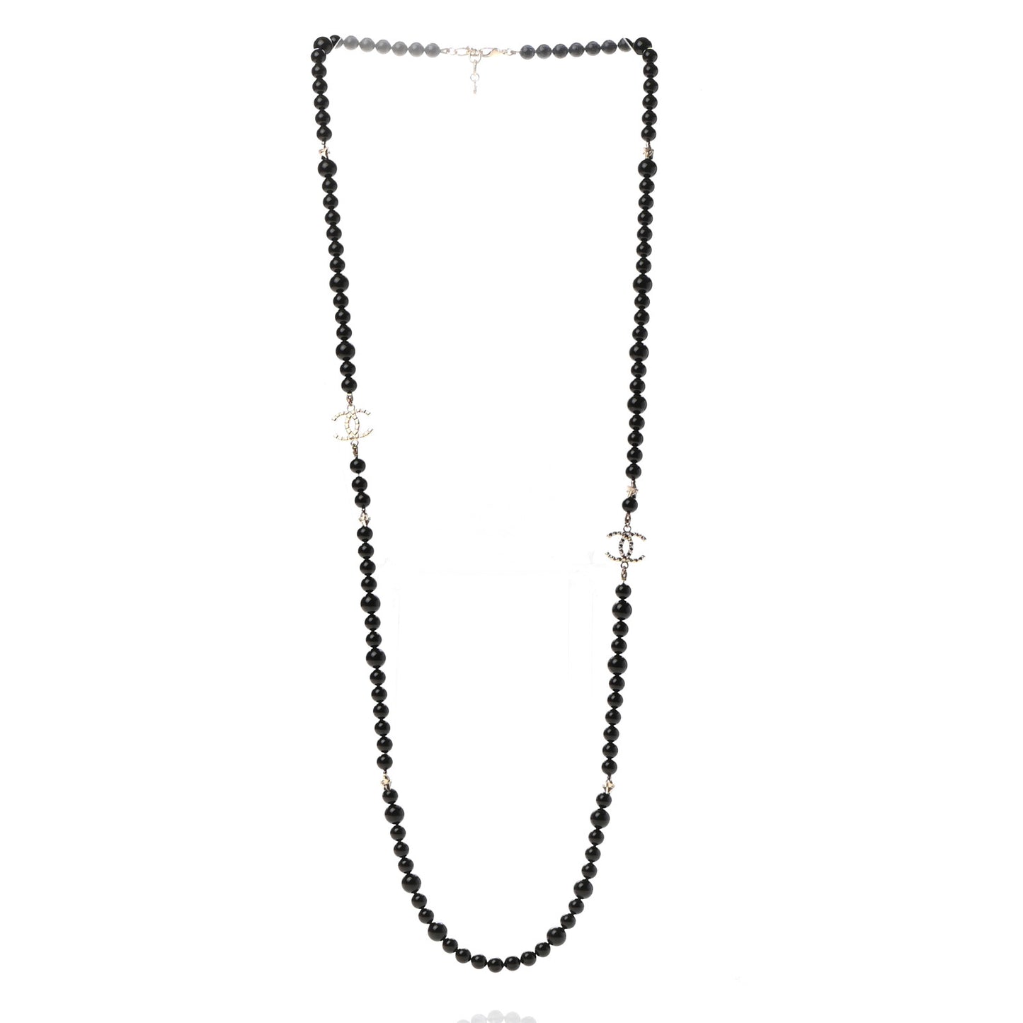 Ruthenium Crystal Baguette Pearl Beaded CC Long Necklace Black
