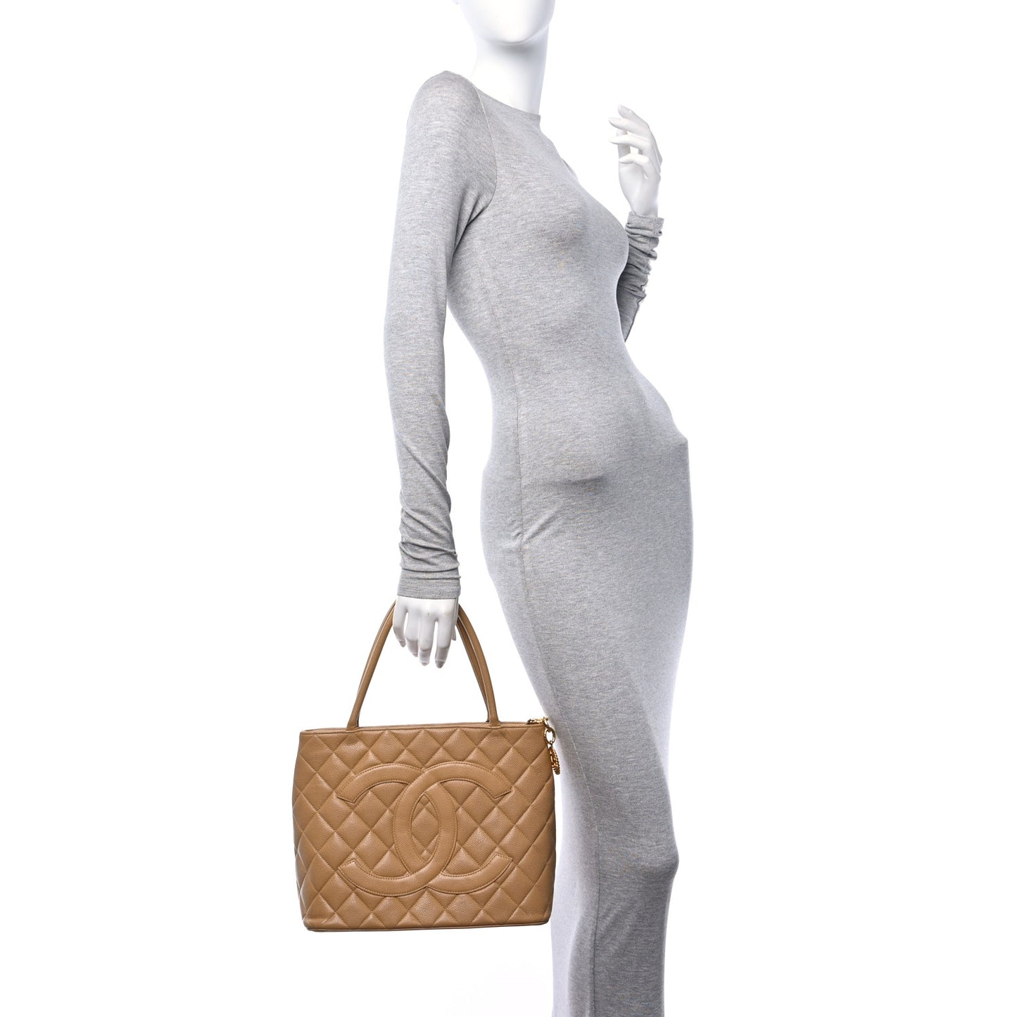 Caviar Quilted Medallion Tote Beige