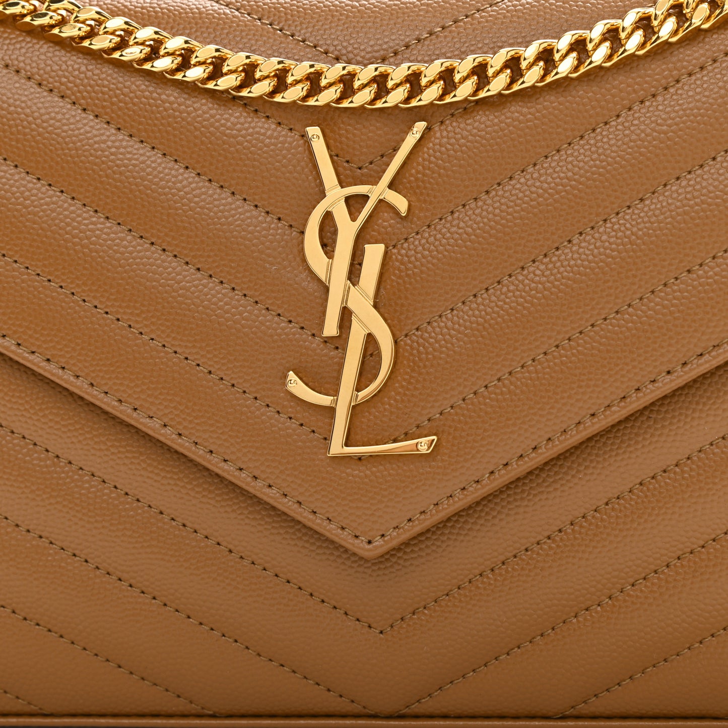 Grain De Poudre Matelasse Chevron Monogram Chain Wallet Dark Natural