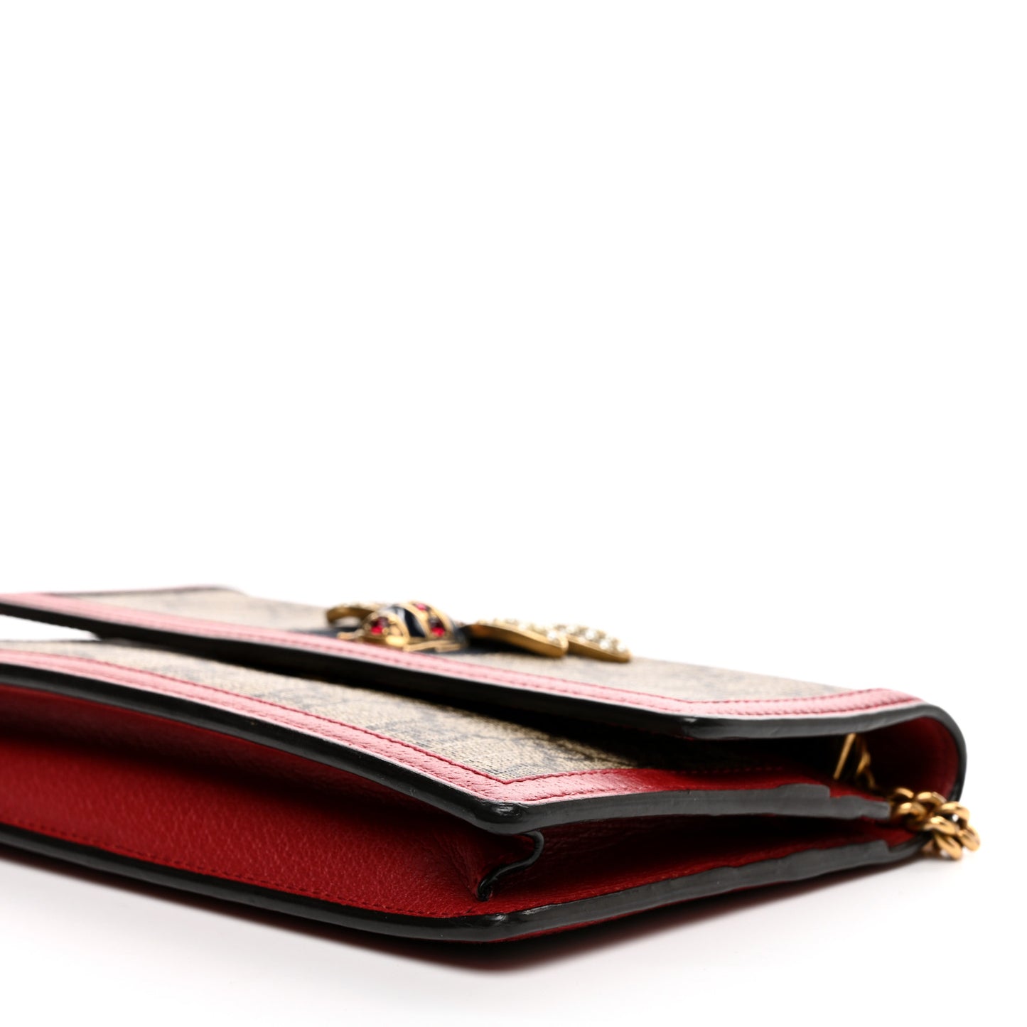 GG Supreme Monogram Web Queen Margaret Chain Wallet Red