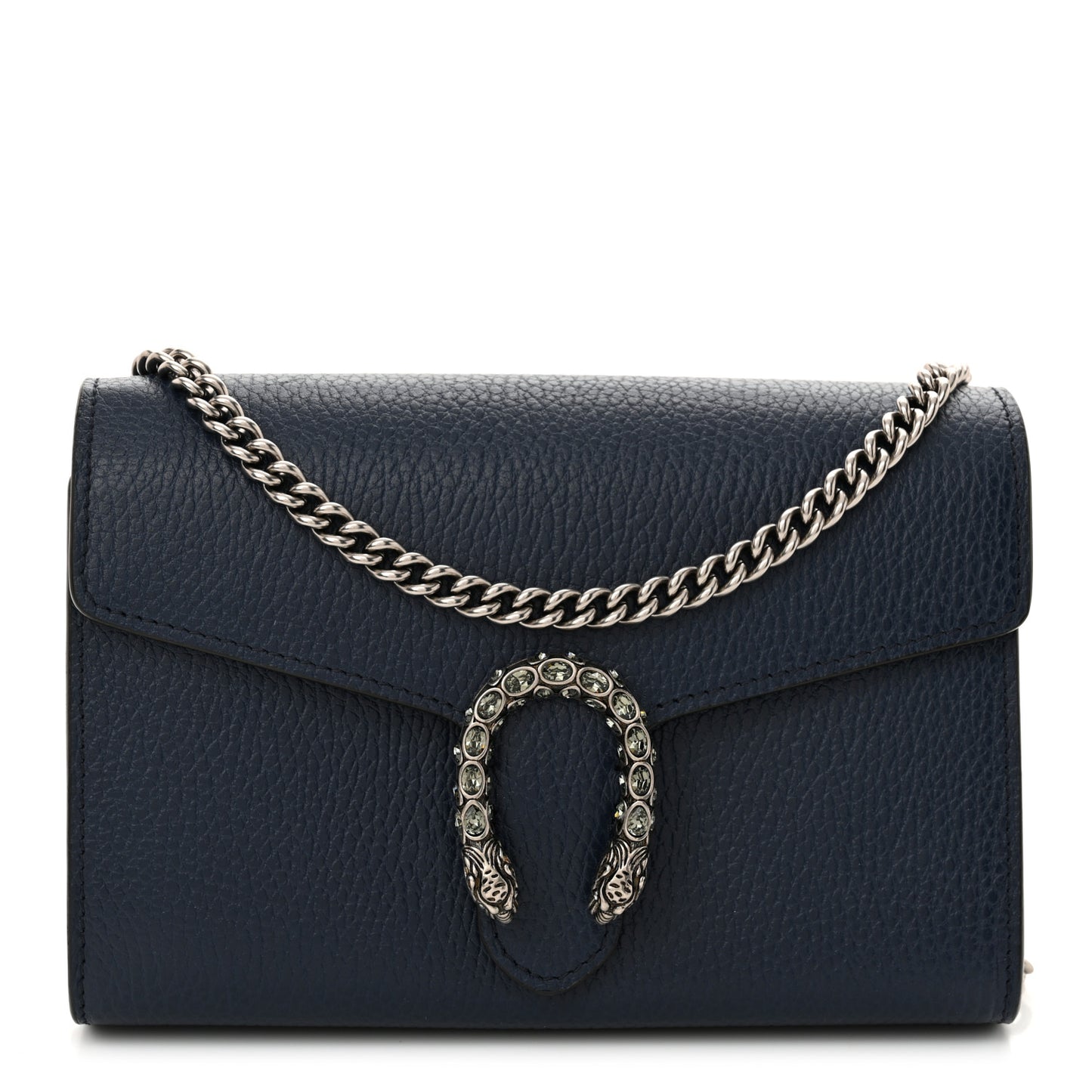 Dollar Calfskin Crystal Mini Dionysus Chain Wallet Blue Agata Black Diamond