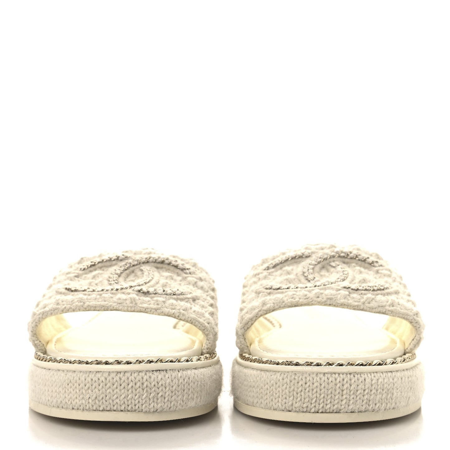 Wool Alpaca Chain CC Slide Sandals 40 Ivory