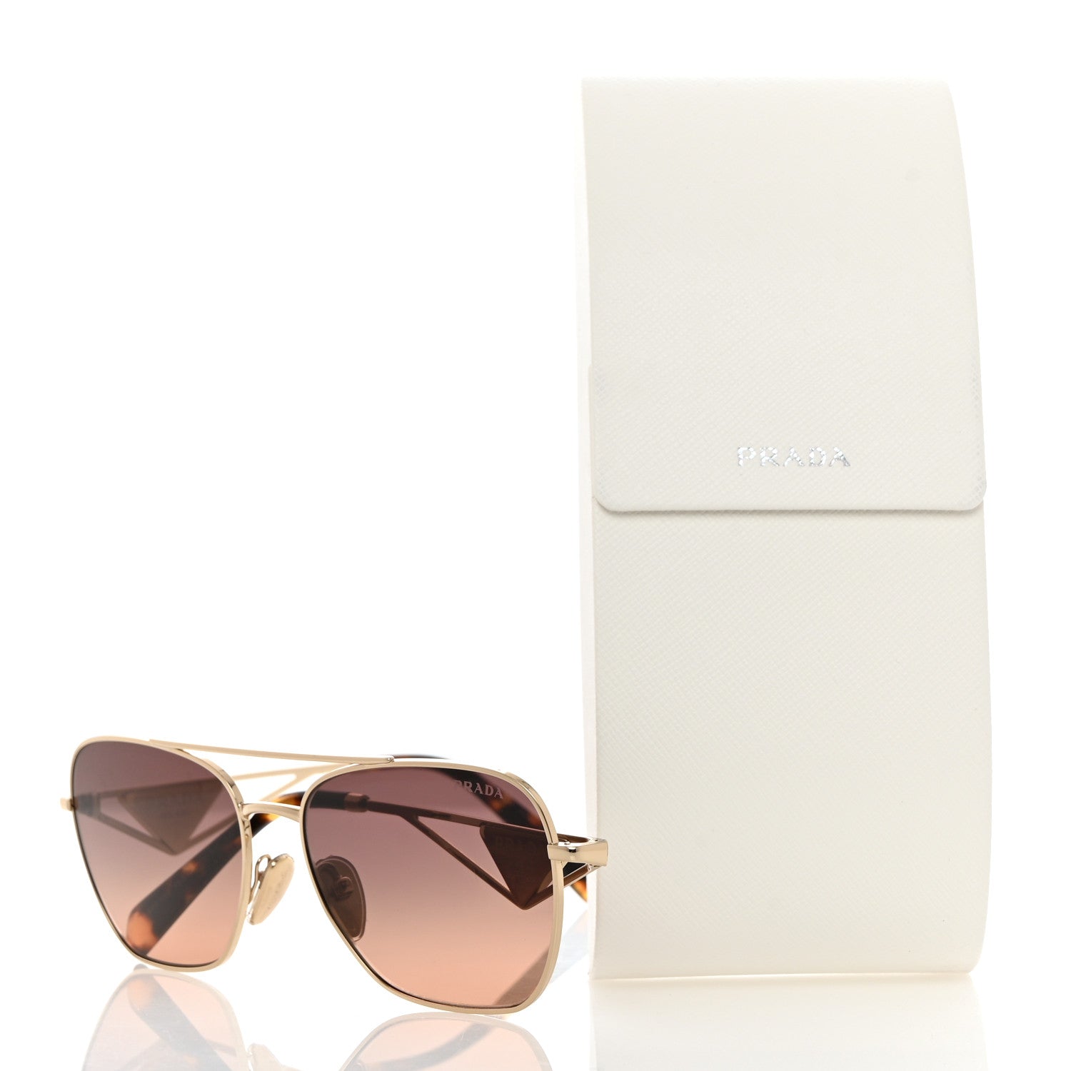 Prada Metal Symbole Triangle Logo Aviator Sunglasses SPR A50 Gold Tortoise Brown 9 of 9