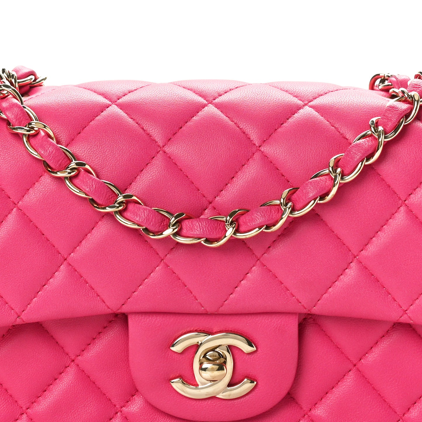 Lambskin Quilted Mini Rectangular Flap Pink