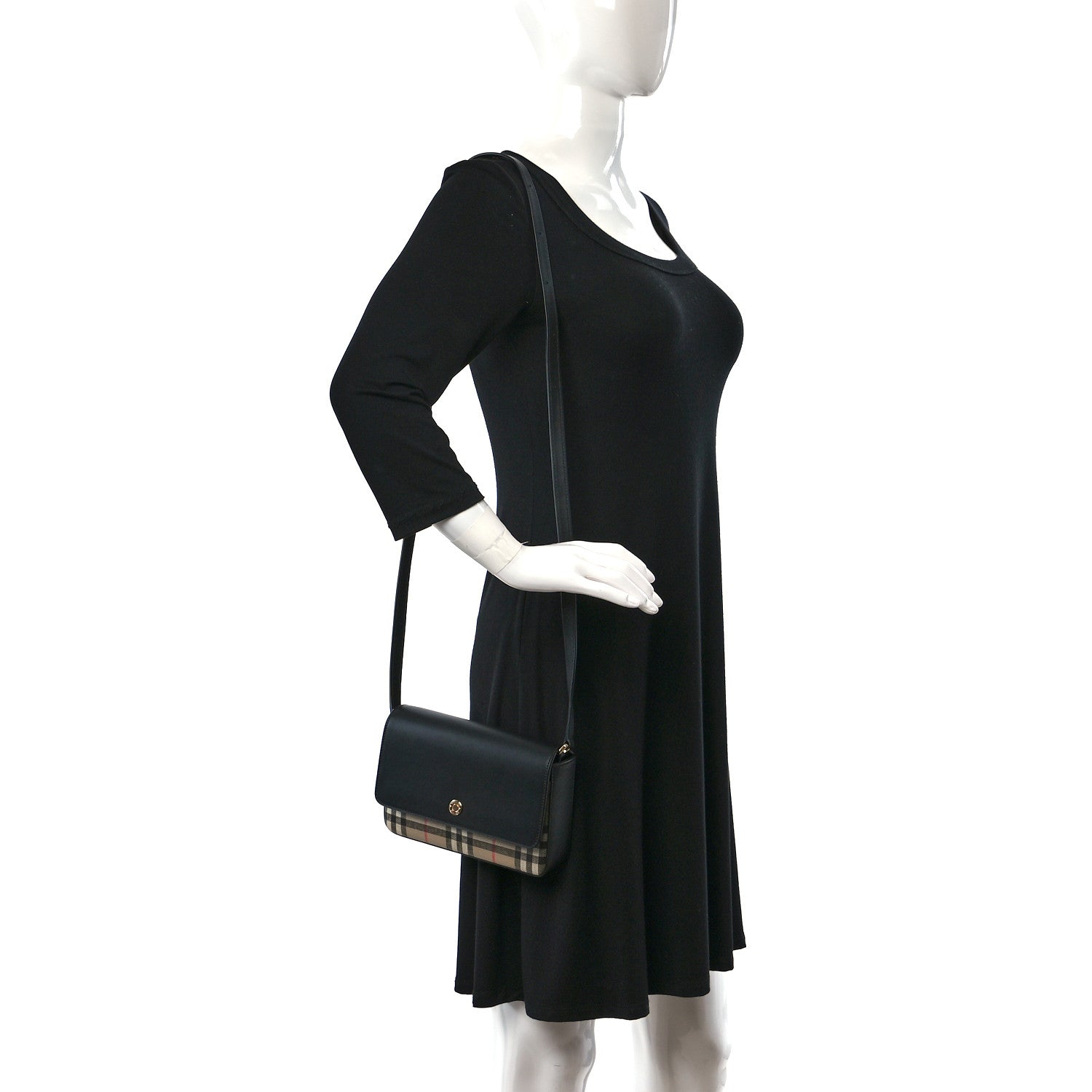 Burberry Calfskin Vintage Check New Hampshire Bag Black 2 of 8