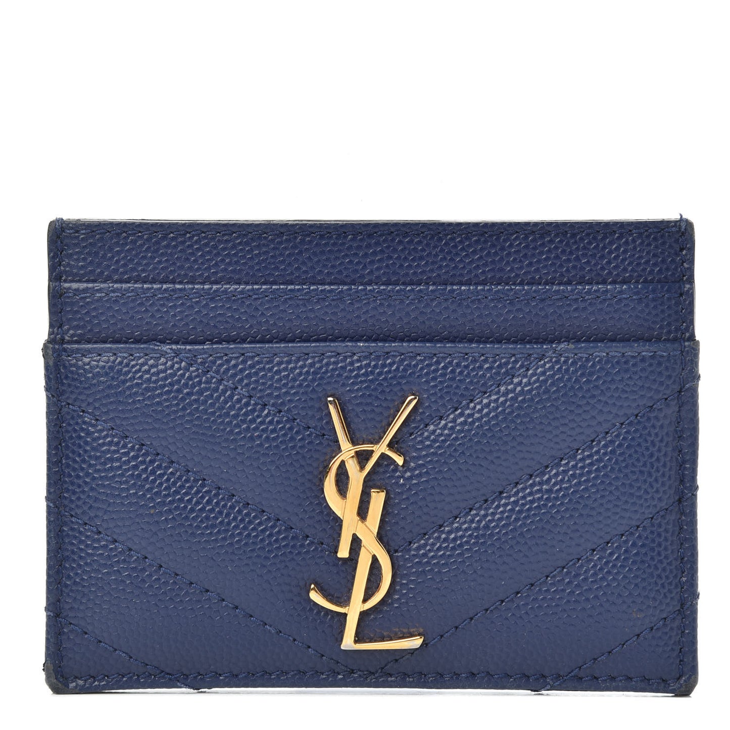 Grain De Poudre Matelasse Chevron Monogram Credit Card Case Navy