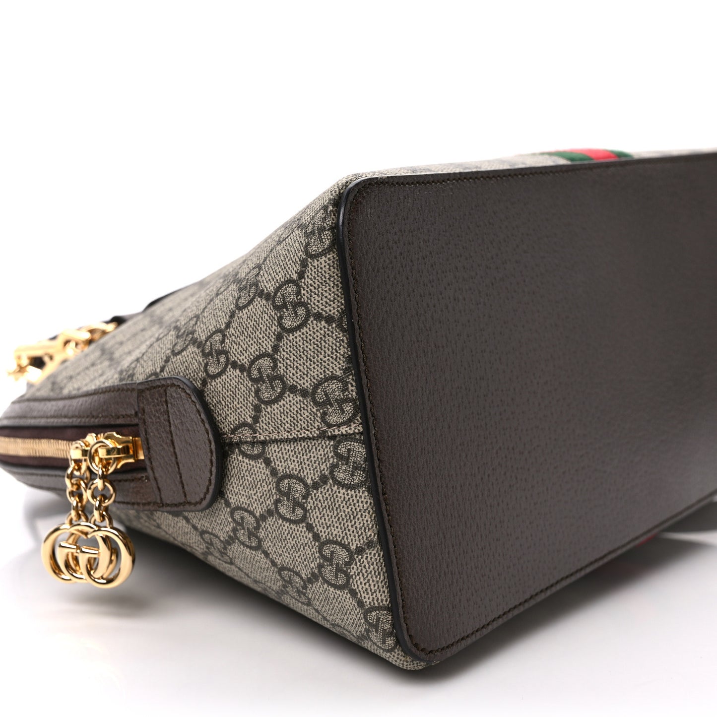 GG Supreme Monogram Web Medium Ophidia Top Handle Dome Bag Brown