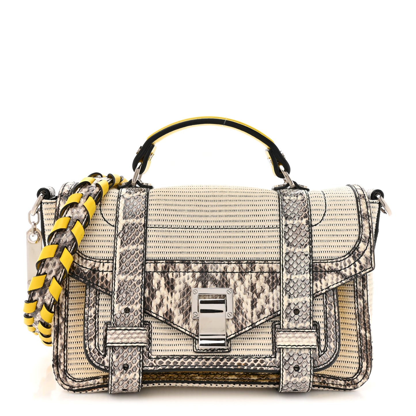 Lambskin Snakeskin Canvas Tiny PS1 Satchel Grey Yellow