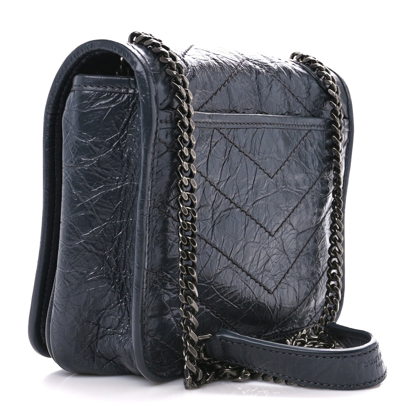 Crinkled Calfskin Matelasse Monogram Niki Chain Wallet Fog
