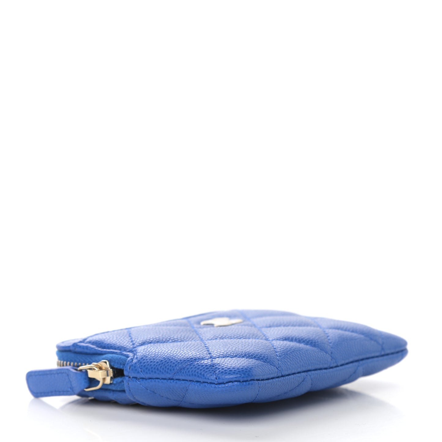 Caviar Quilted Zip Card Holder Wallet Blue
