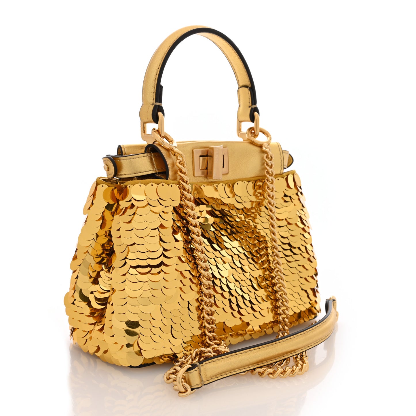 Sequin Vitello Catalan XS Peekaboo Iconic Satchel Gold