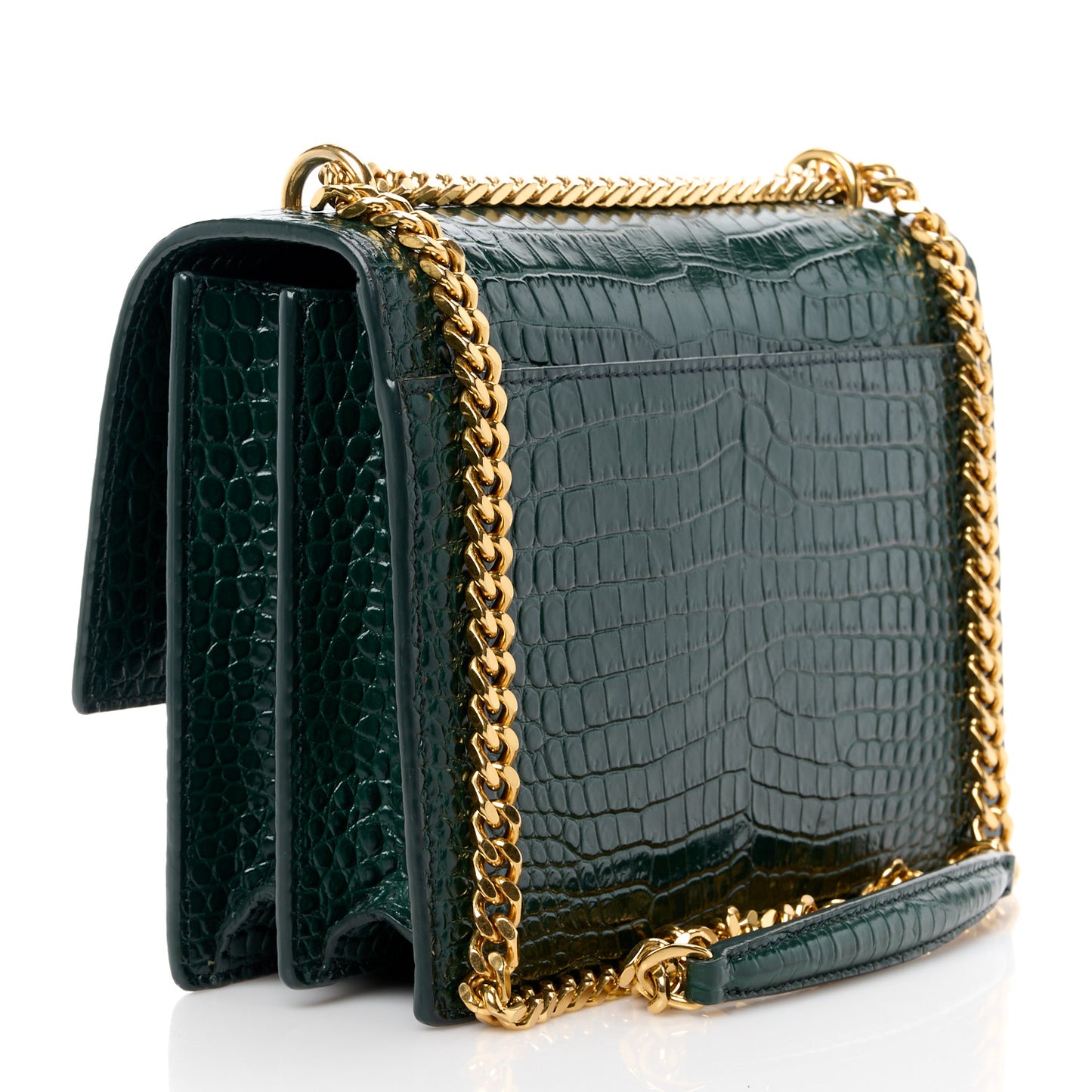 Calfskin Crocodile Embossed Medium Monogram Sunset Dark Mint