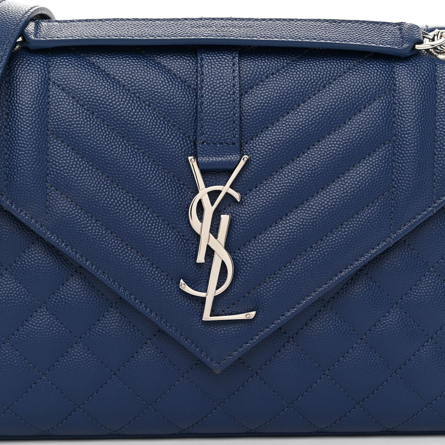 SAINT LAURENT Grain De Poudre Textured Mixed Matelasse Triquilt Medium Monogram Satchel Denim