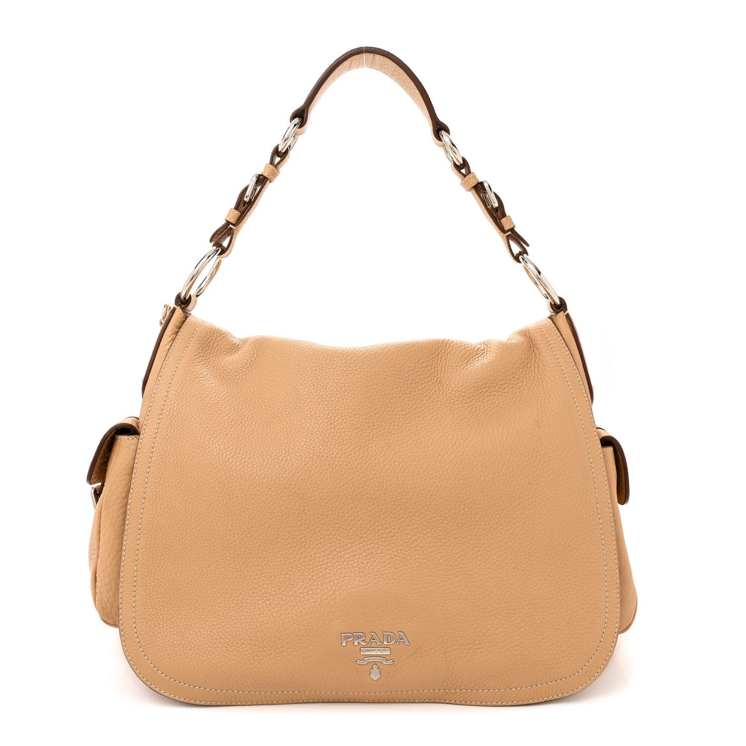 Prada Vitello Daino Side Pocket Flap Hobo Sabbia 1 of 16