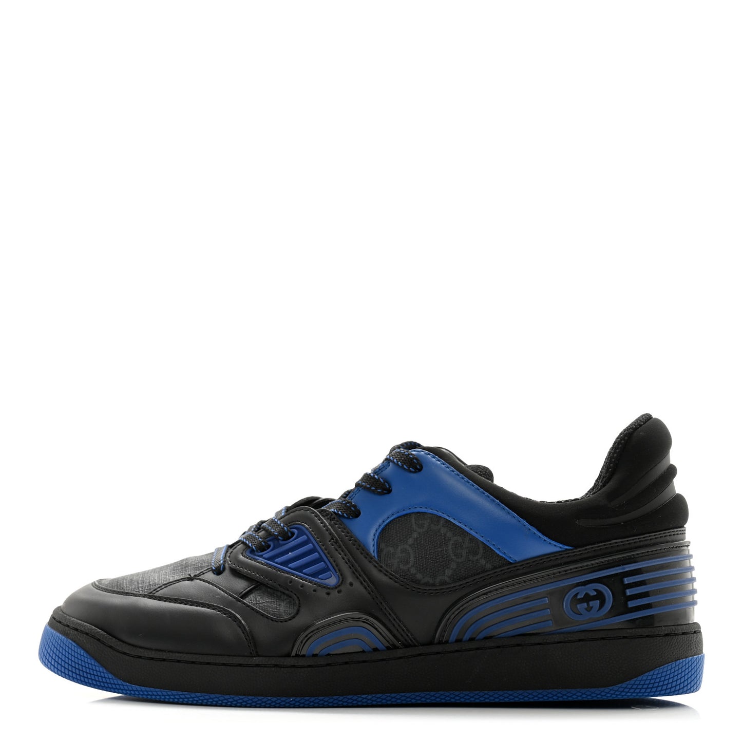 GG Supreme Monogram Demetra Mens Basket Low Top Sneakers 8 Blue Black