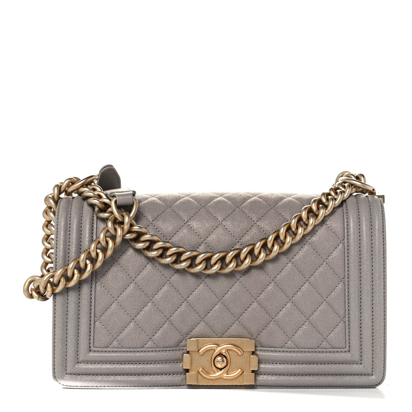 Caviar Quilted Medium Boy Flap Grey
