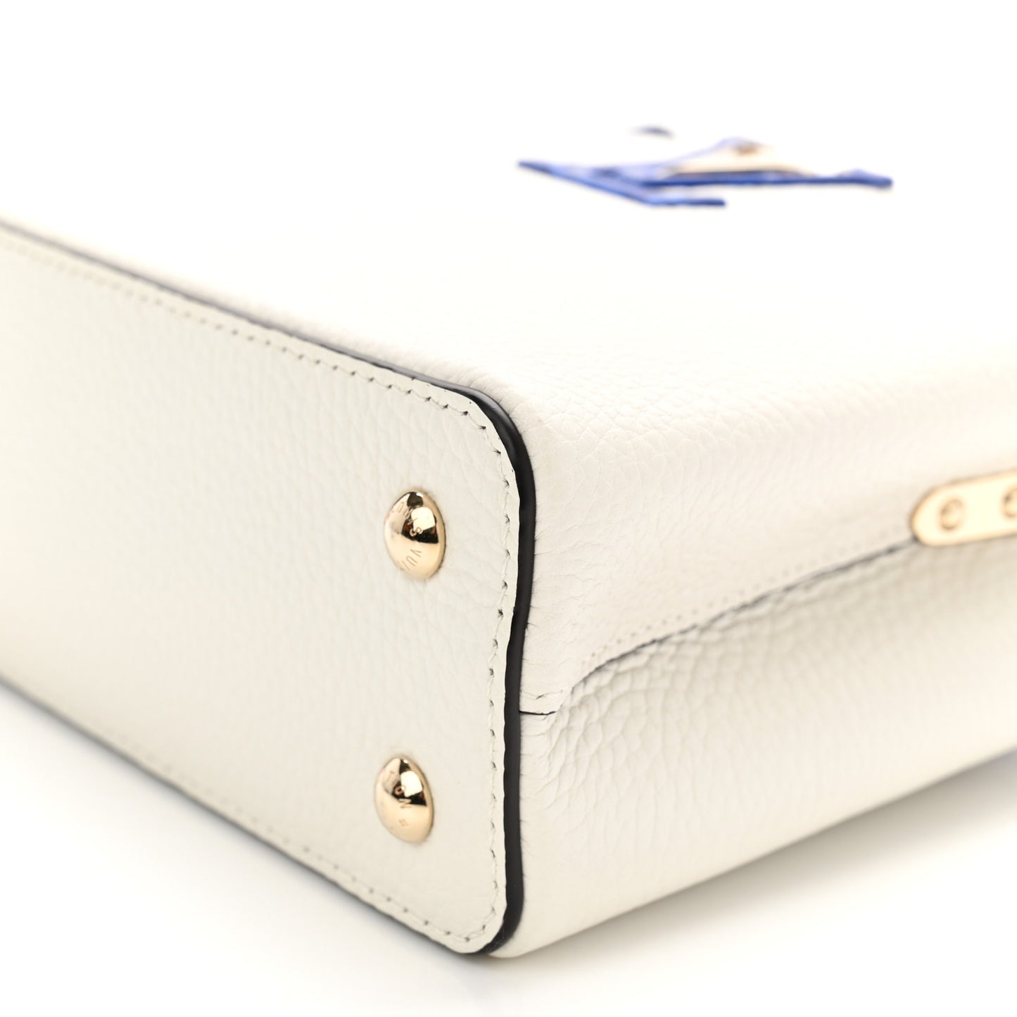 Taurillon Crocodile Capucines Mini White Bleu Santorin