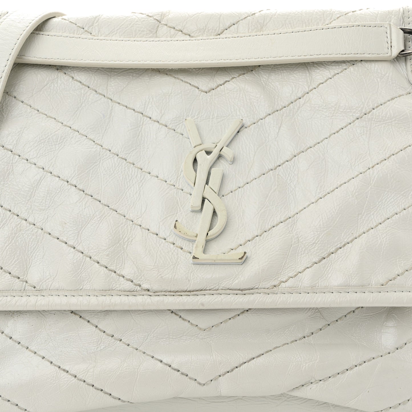 Crinkled Calfskin Matelasse Monogram Medium Niki Chain Satchel Ivory
