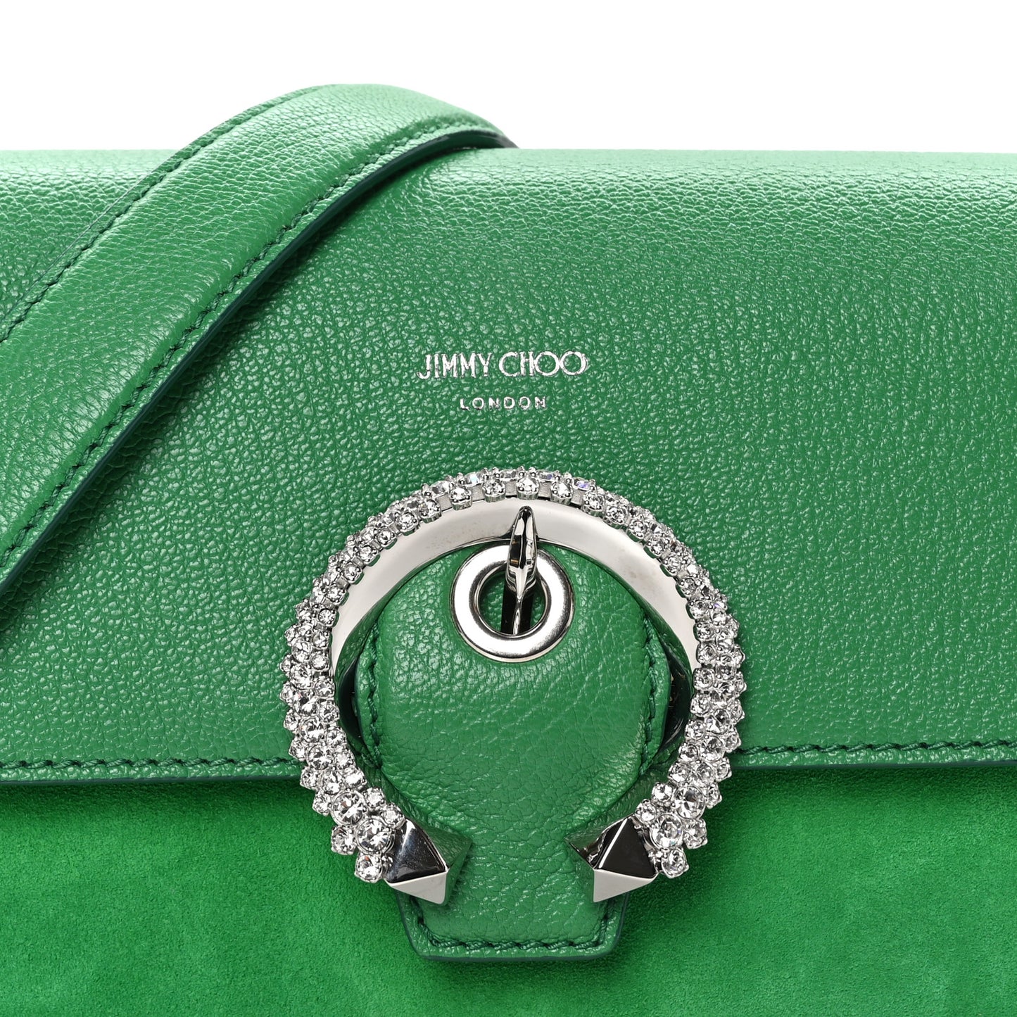 Goatskin Suede Crystal Madeline Shoulder Bag Malachite