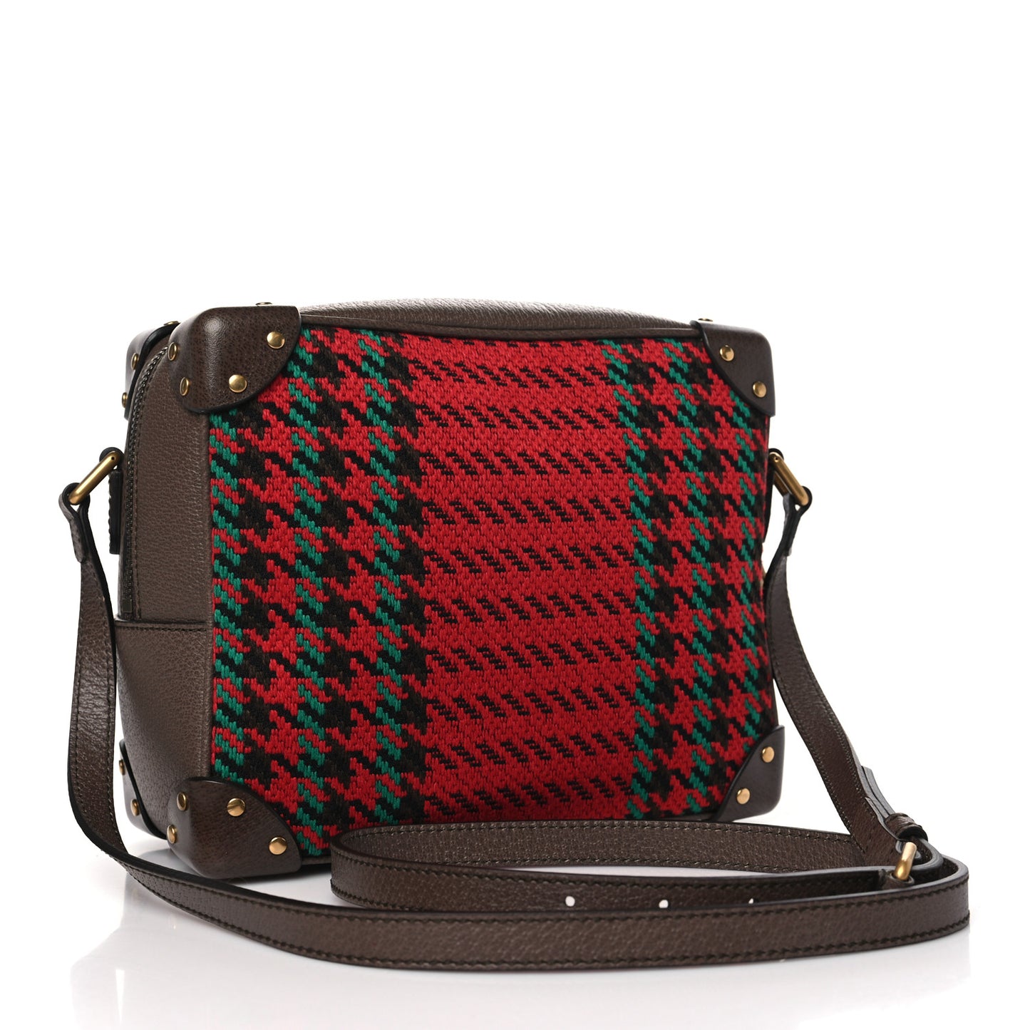 Cotton Wool Textured Calfskin Houndstooth Woven Square Messenger Bag Red Green Ivory Multicolor New Acero