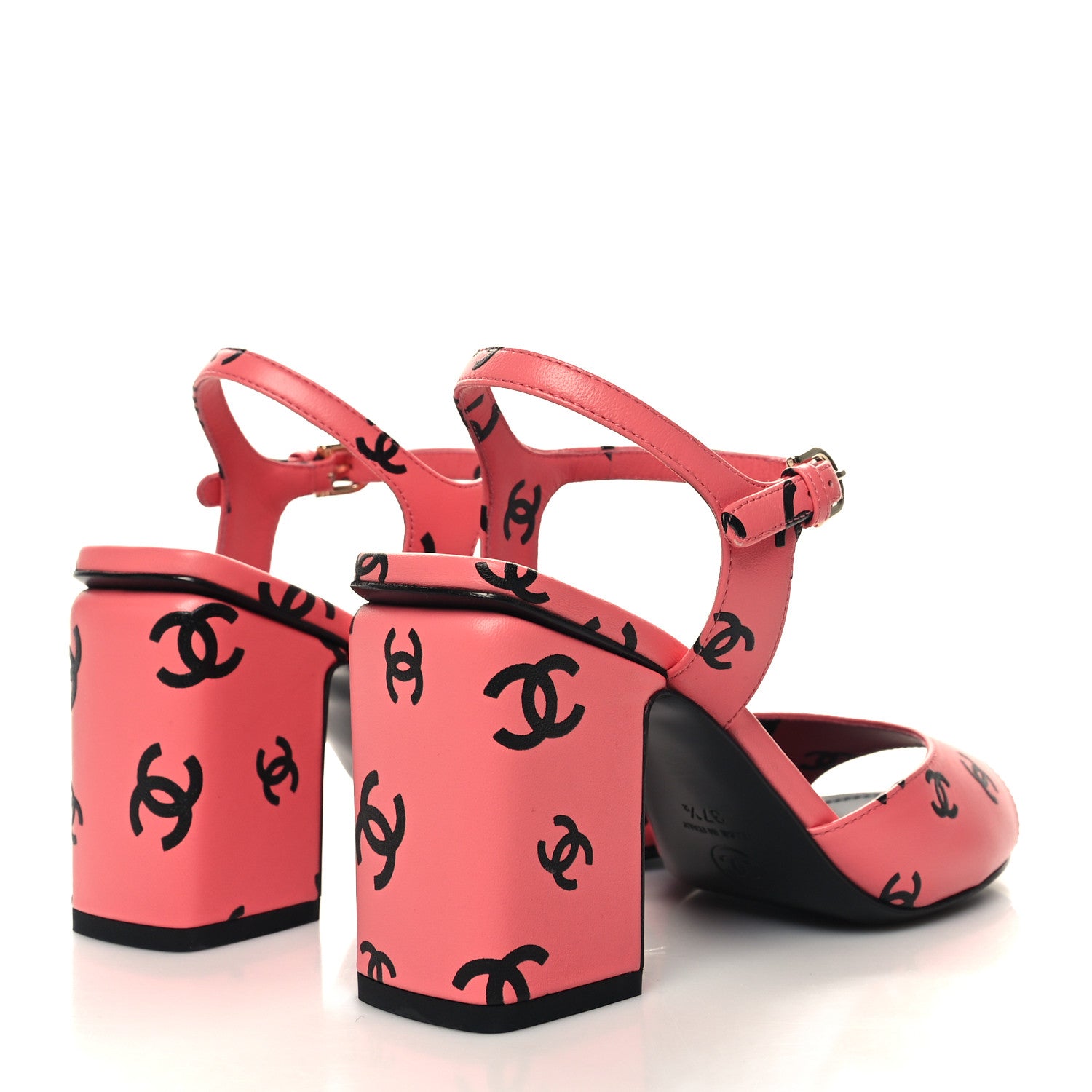 Chanel Printed Lambskin Coco Beach Sandals 37.5 Pink Black 4 of 9