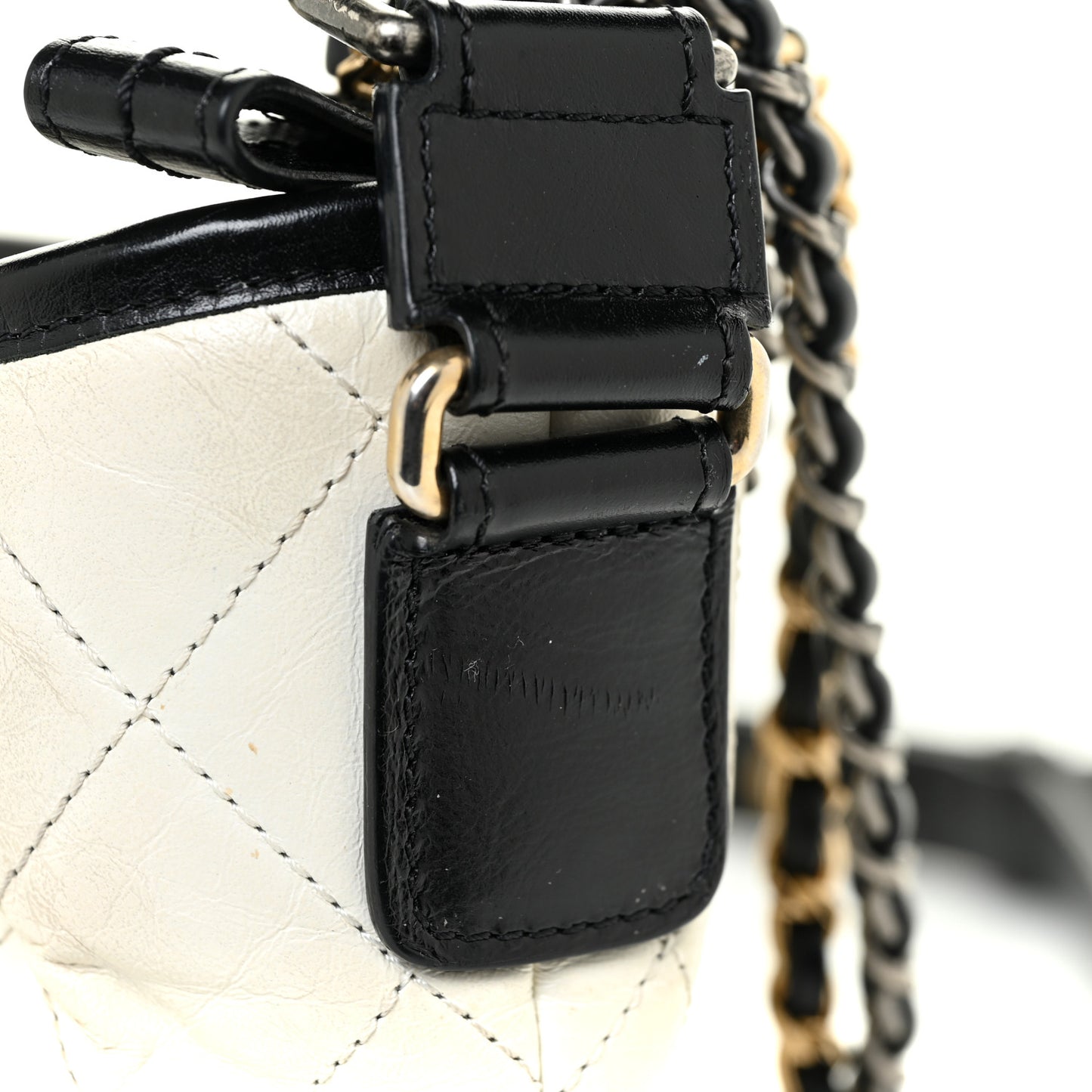 Aged Calfskin Quilted Small Gabrielle Hobo Black White