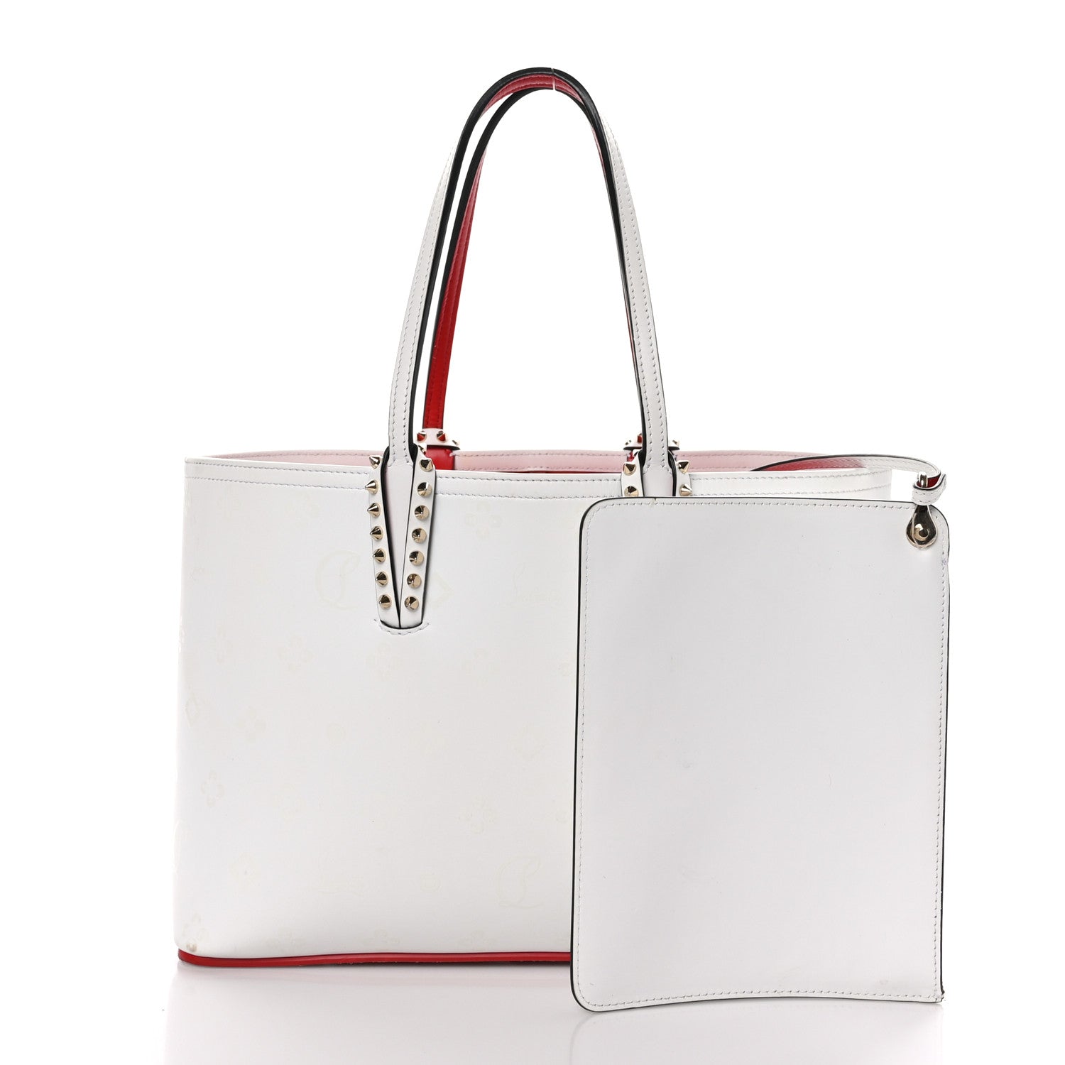 Christian Louboutin Calfskin Spikes Small East West Cabata Tote Snow 3 of 11