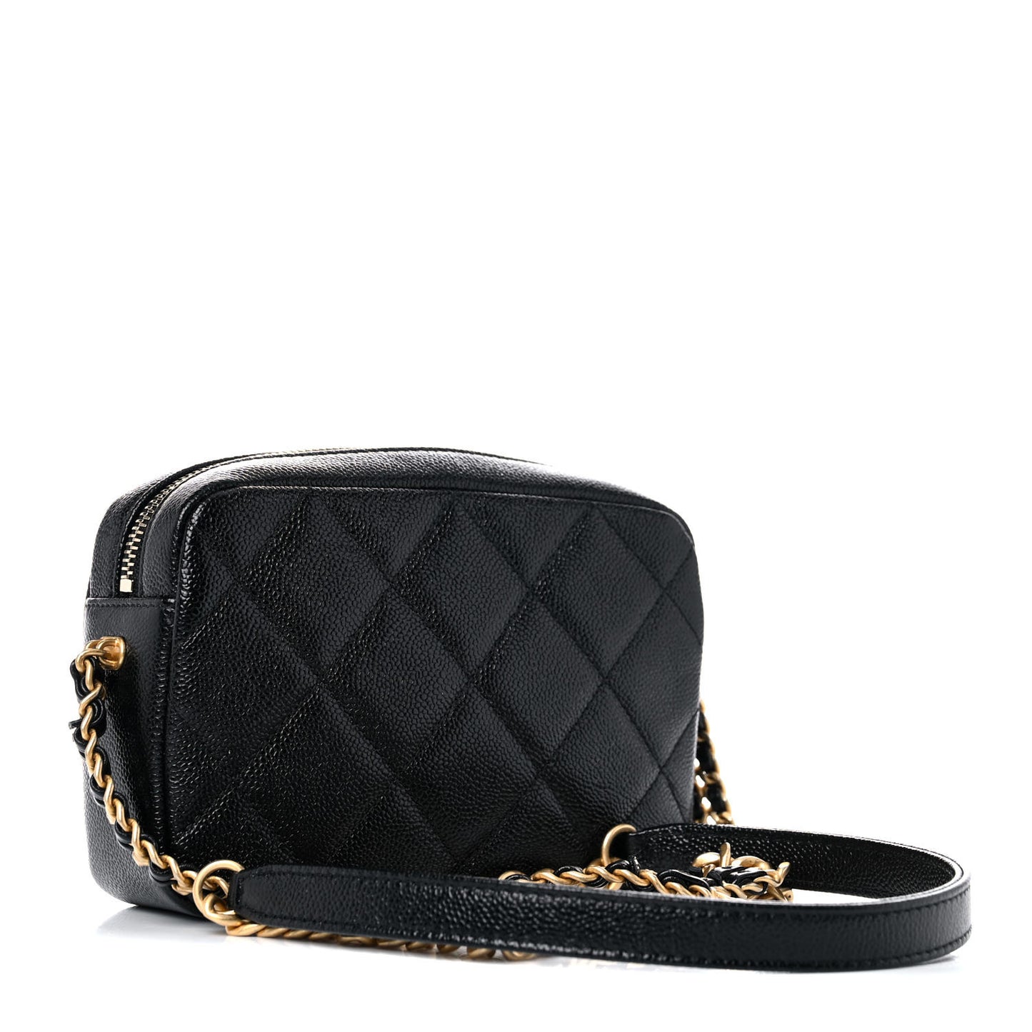 Shiny Caviar Quilted Chain Melody Camera Bag Black
