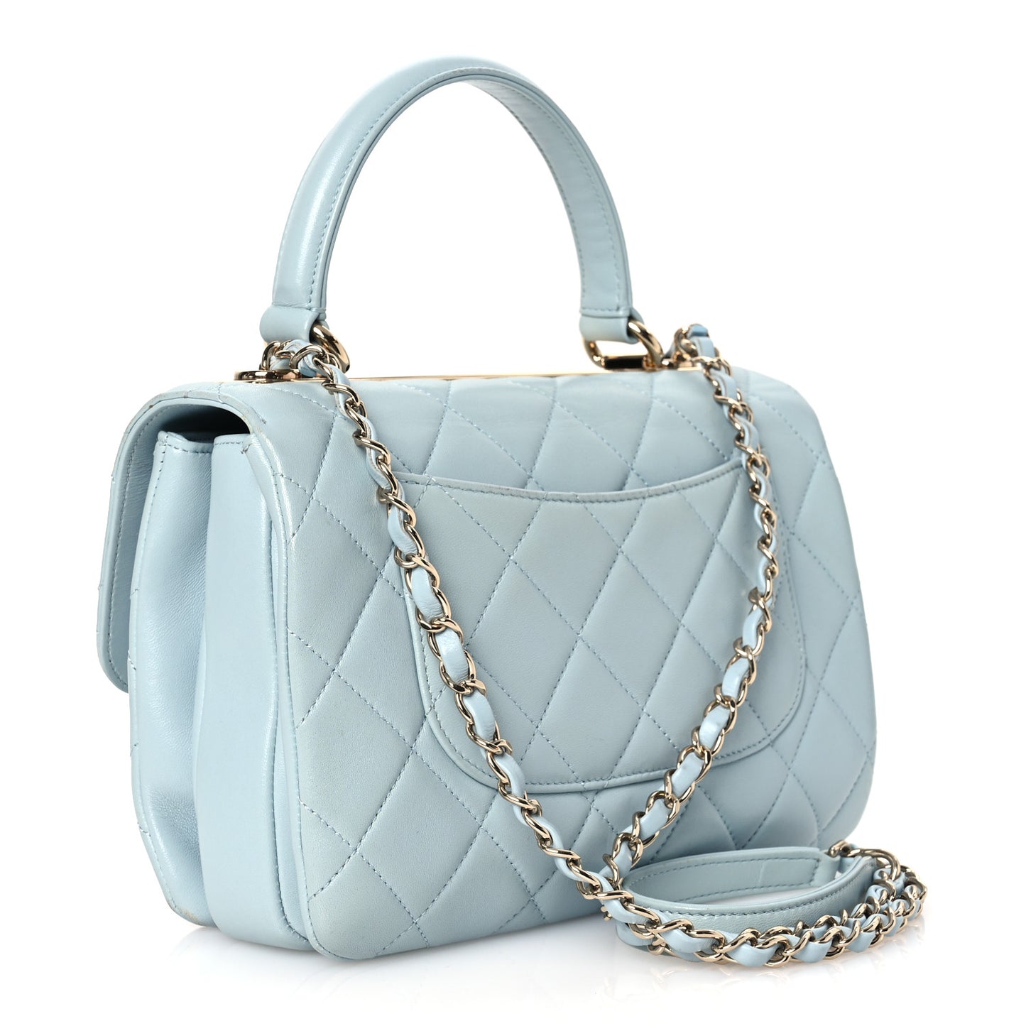 Lambskin Quilted Small Trendy CC Flap Dual Handle Bag Light Blue