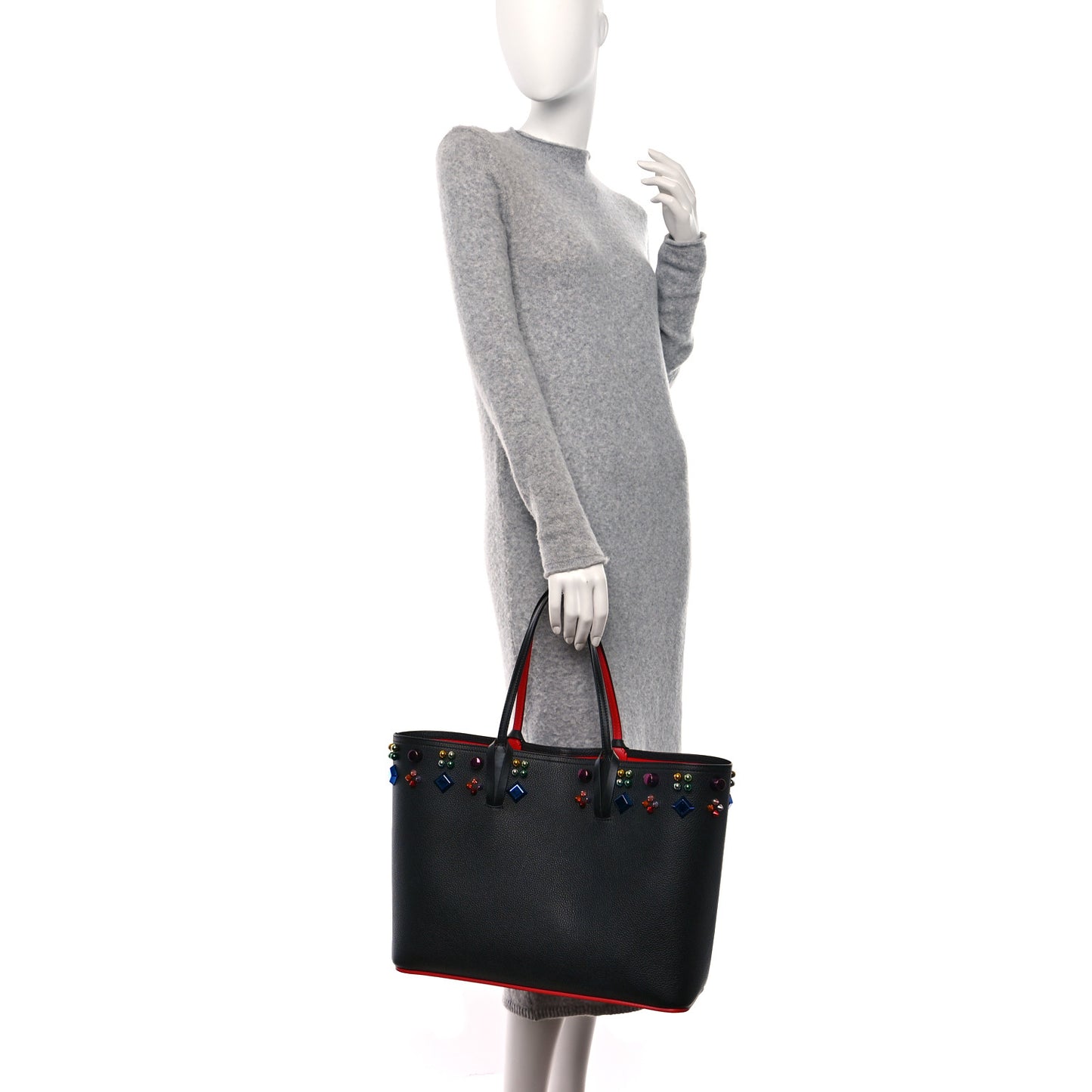 Calfskin Empire Spike Studded East West Cabata Tote Black Multicolor