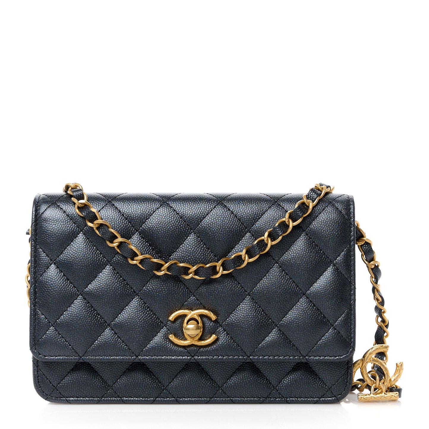 Pearly Caviar Quilted Fit For You Wallet On Chain WOC Navy