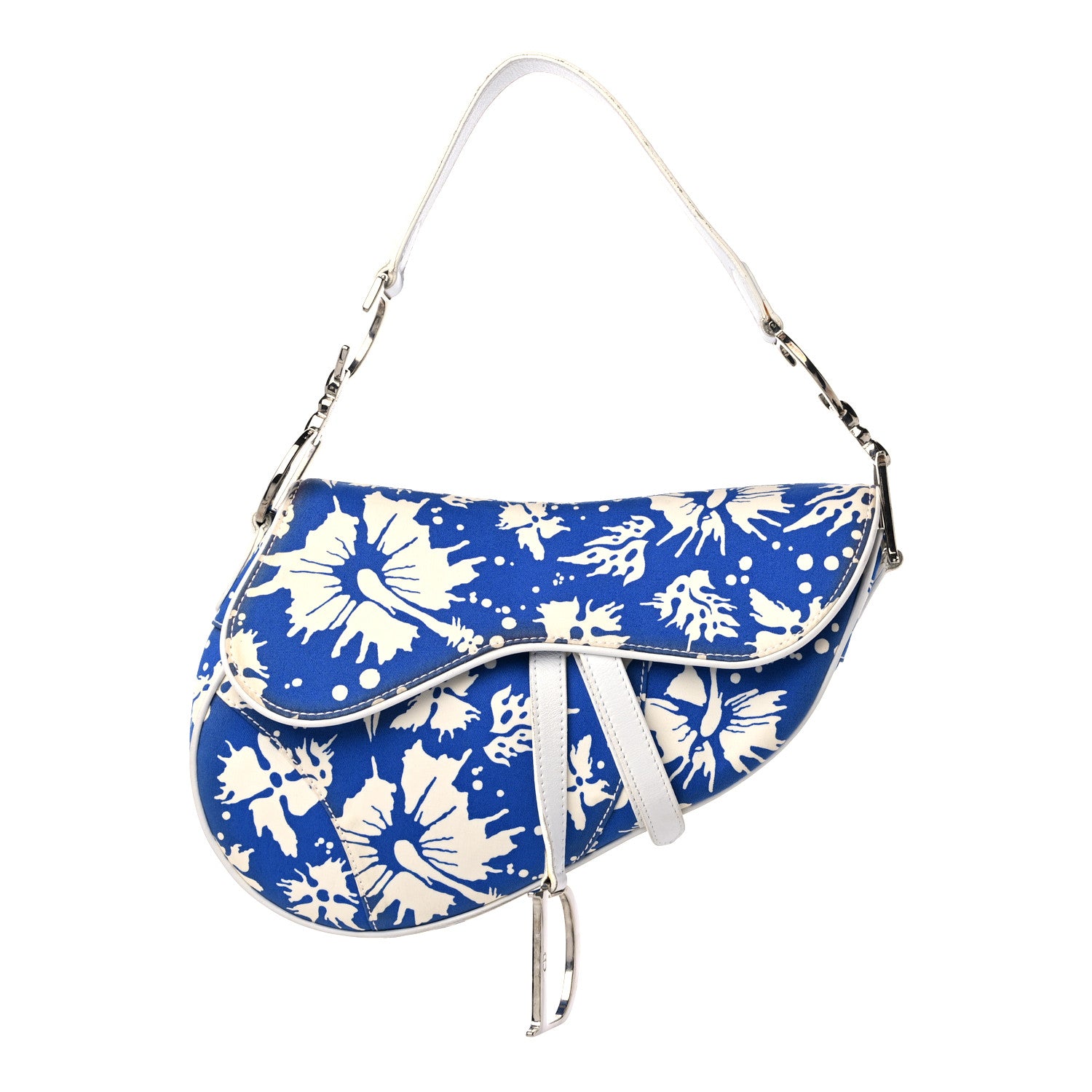 Christian Dior Canvas Hibiscus Surf Chick Saddle Bag Blue White