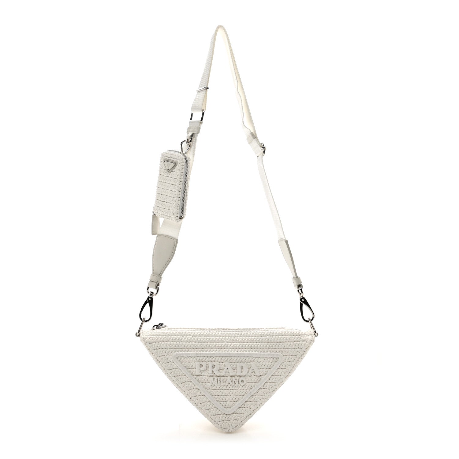Prada Yarn Raffia Effect Crochet Triangle Shoulder Bag White 1 of 9