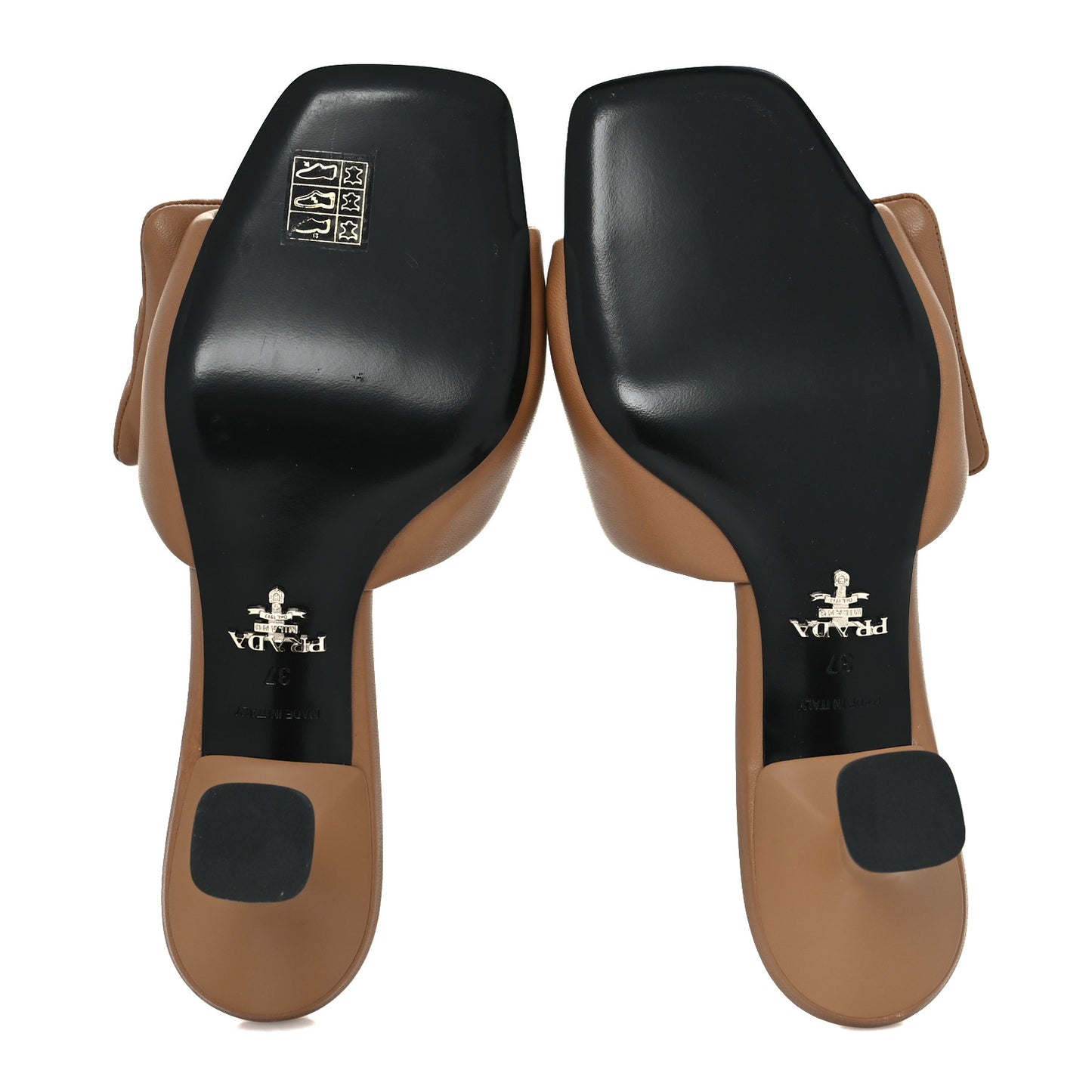 Nappa Soft Padded Metal Triangle Logo 65mm Slide Sandals 37 Caramel