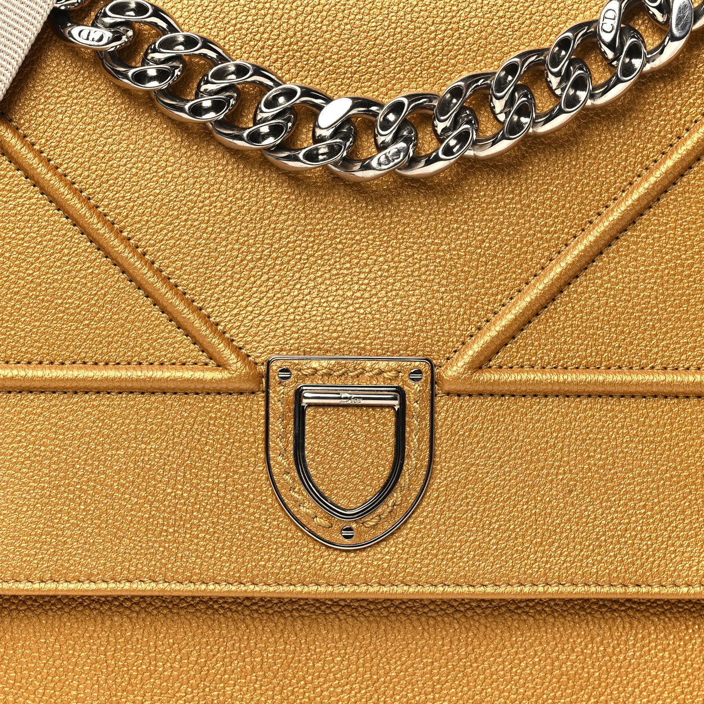 Metallic Grained Calfskin Diorama Satchel Gold