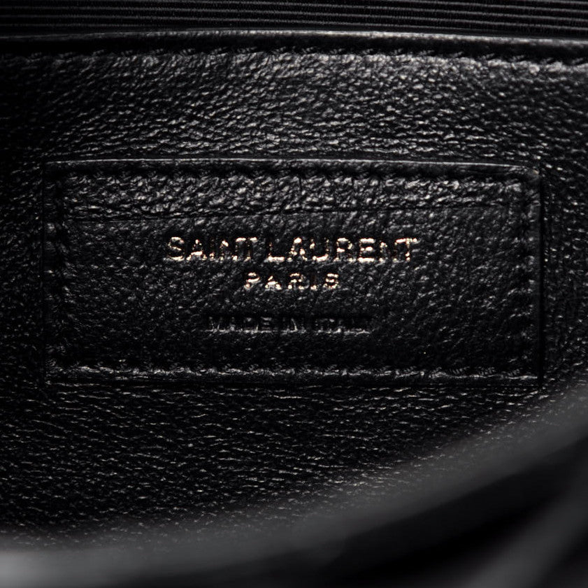 Patent Mixed Matelasse Triquilt Small Monogram Satchel Black