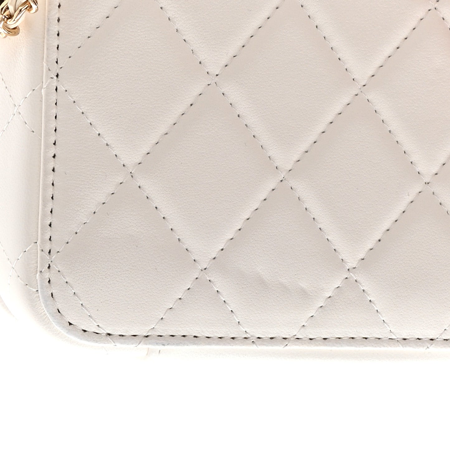 Lambskin Metal Quilted Mini Vanity Case With Chain White Gold
